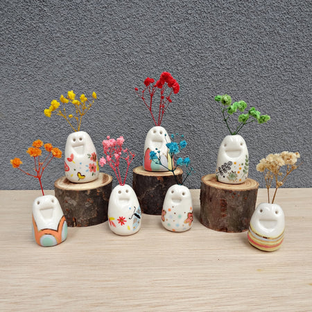 Flower Pebble Pets - Cute ceramic desk buddy - Mini pottery collectable