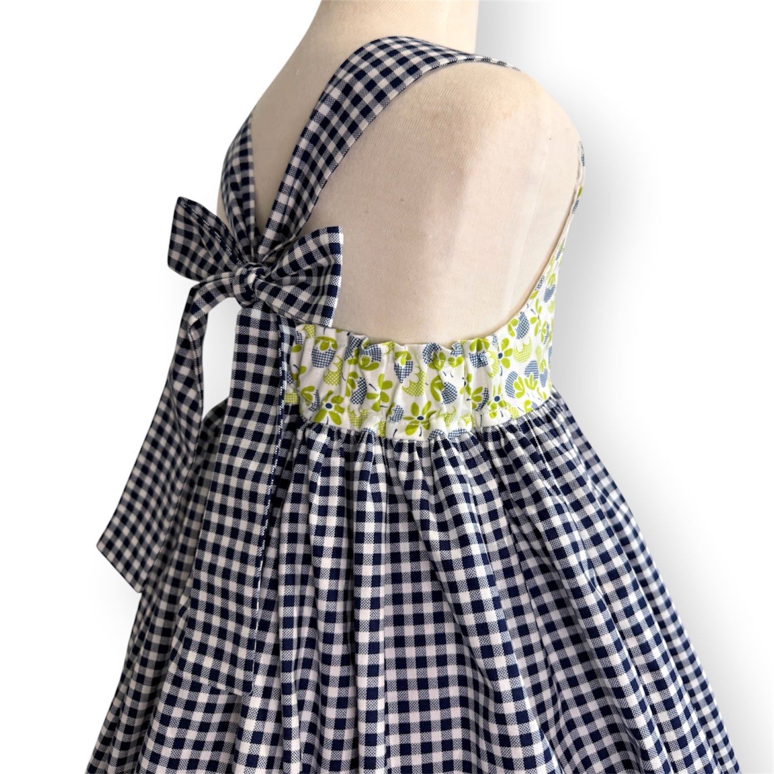 SIZE 5 Lola Dress | Navy gingham and print