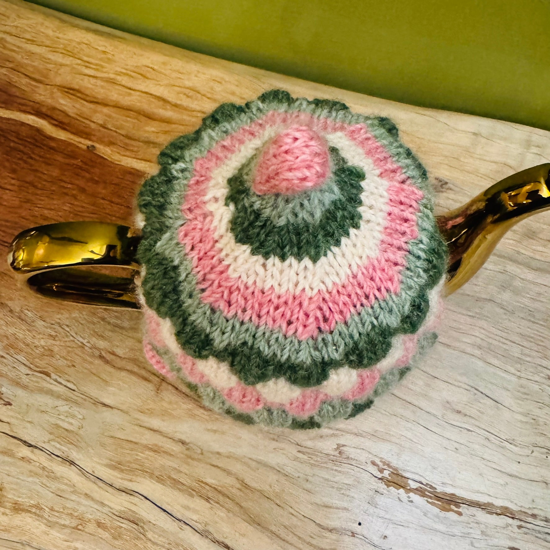 Teapot Cosy - Pinks and greens - Alpaca/Merino -  4 cups