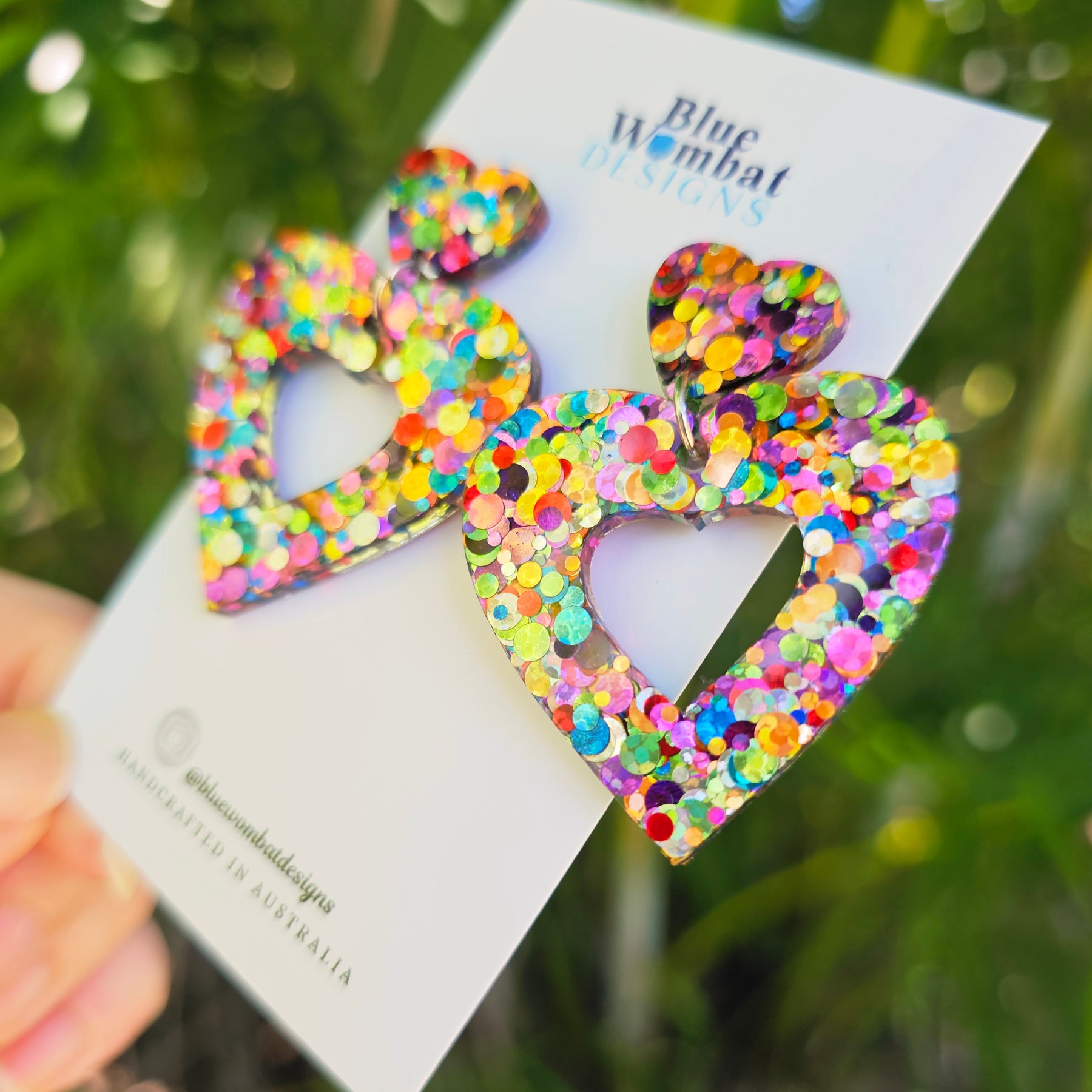 Love Heart Rainbow Glitter Resin Dangle Earrings