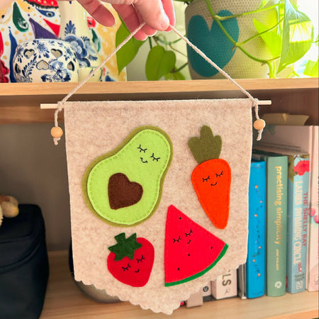 Felt pendant with fruit, veggies, pastries