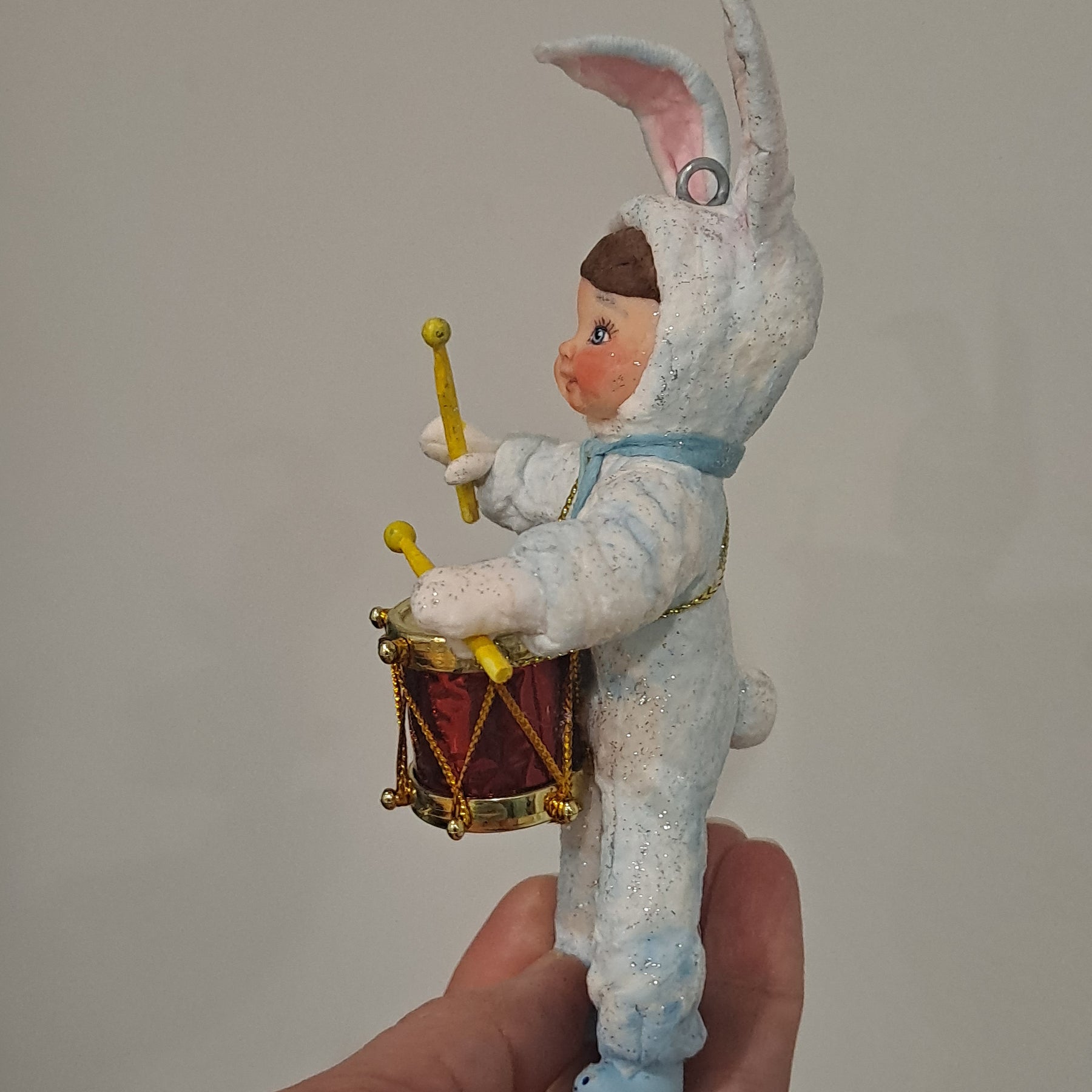Spun Cotton Bunny Drummer Christmas Tree Ornament