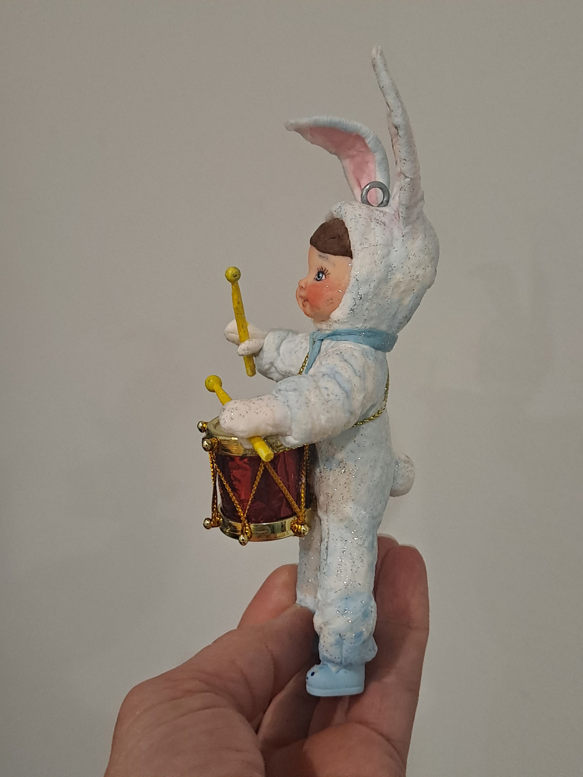 Spun Cotton Bunny Drummer Christmas Tree Ornament