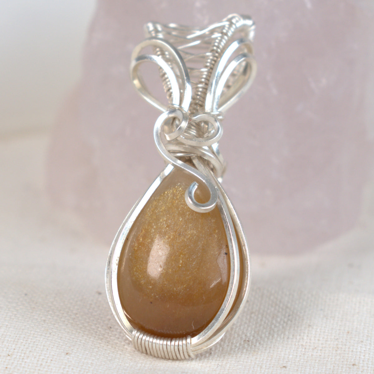 Wire Wrapped Australian Golden Sheen Sunstone Keepsake Pendant