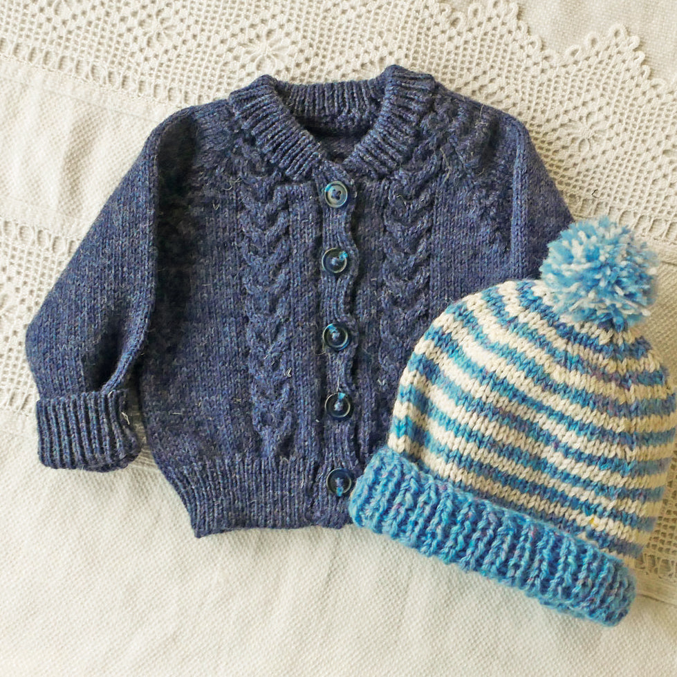 Baby cardigan/jacket. Size 00. Aussie wool, free shipping, handmade, dusty blue
