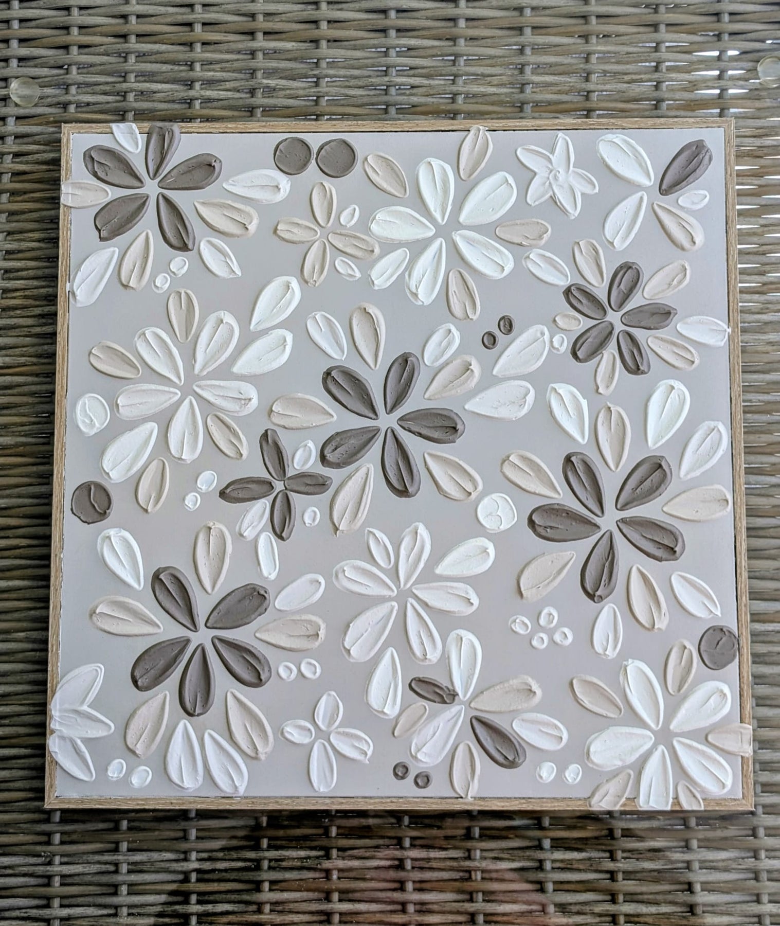 Meadow | Textured Floral Wall Art | Neutral Tones | 40 x 40 cm | Handmade in Australia |