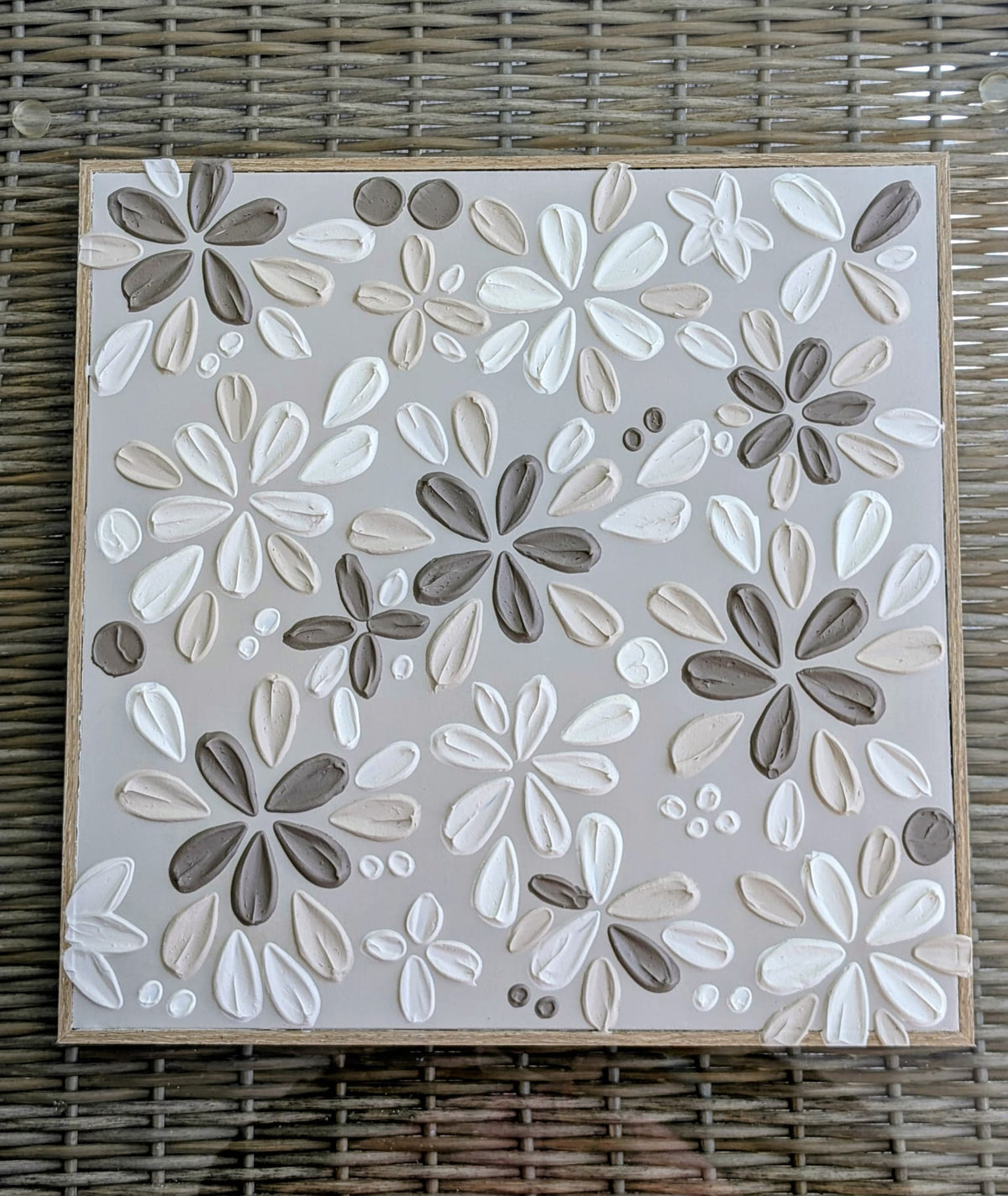 Meadow | Textured Floral Wall Art | Neutral Tones | 40 x 40 cm | Handmade in Australia |