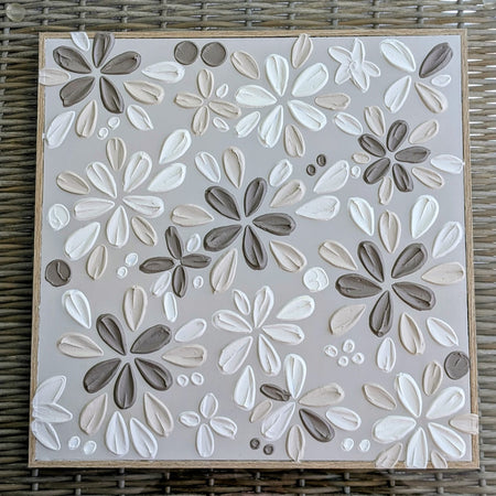 Meadow | Textured Floral Wall Art | Neutral Tones | 40 x 40 cm | Handmade in Australia |