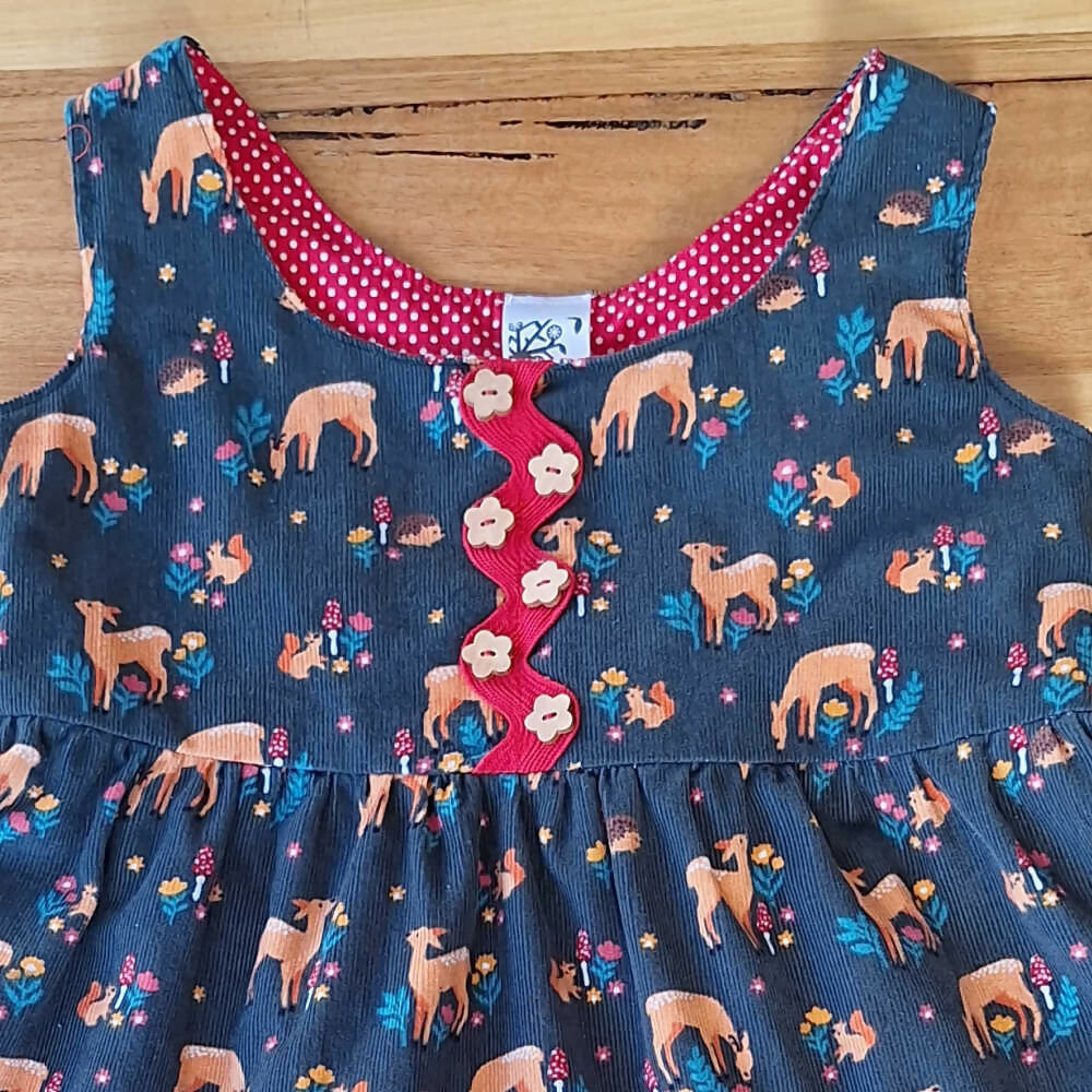 Charcoal Grey Handmade Corduroy Dress | Deer Pattern | Size 6
