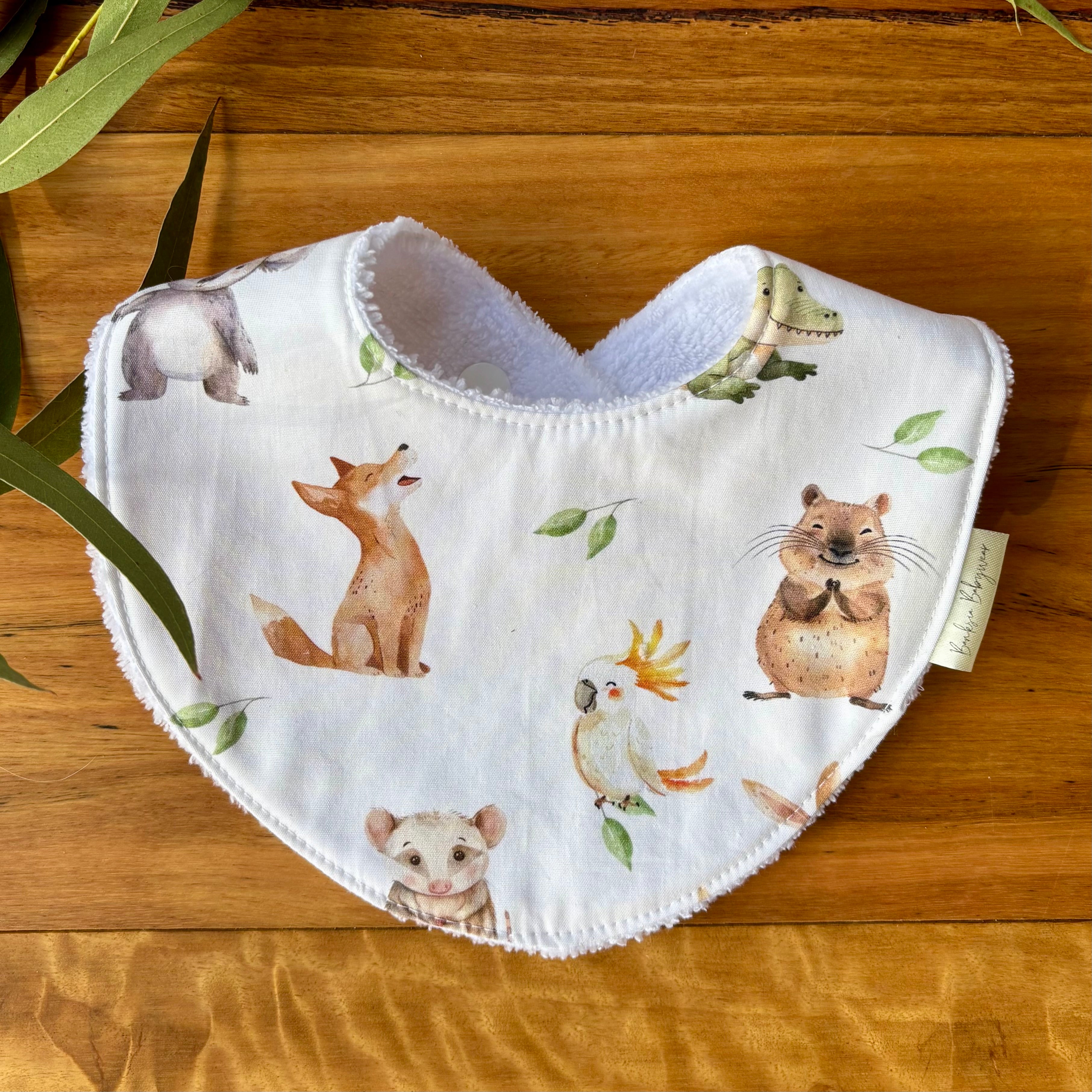 Baby Bib and Burp Cloth Set | More Green and White Aussie Animals | Made to Order