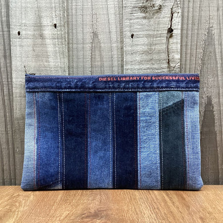 Large Upcycled Denim Pencil Case - Stripes