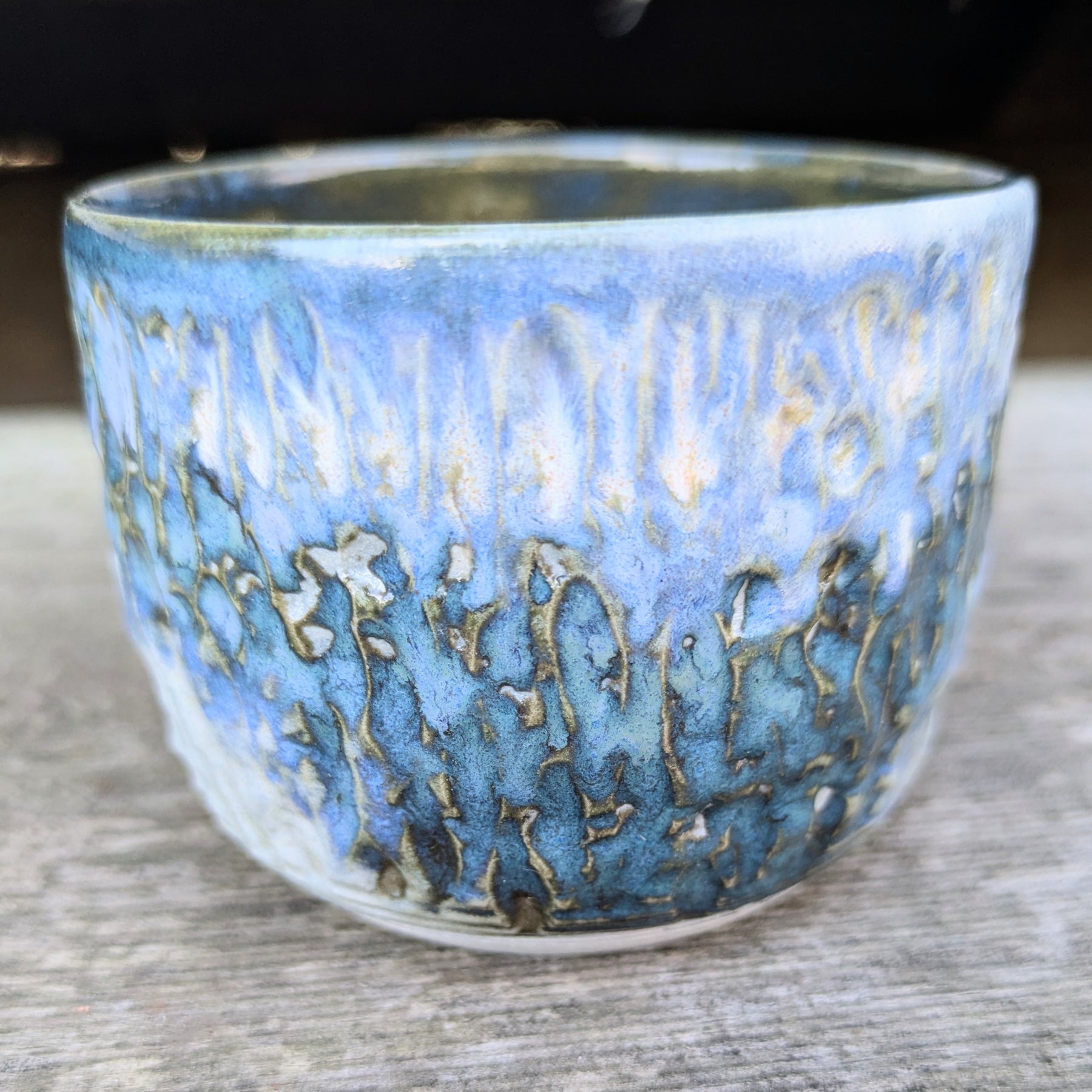 Small blue-green tea or espresso cup
