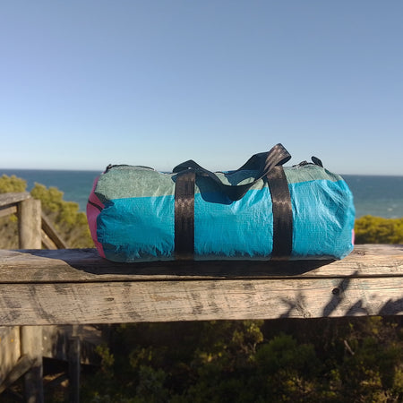 Upcycled Kite Duffle | Blue & Pink with End Zip Pocket