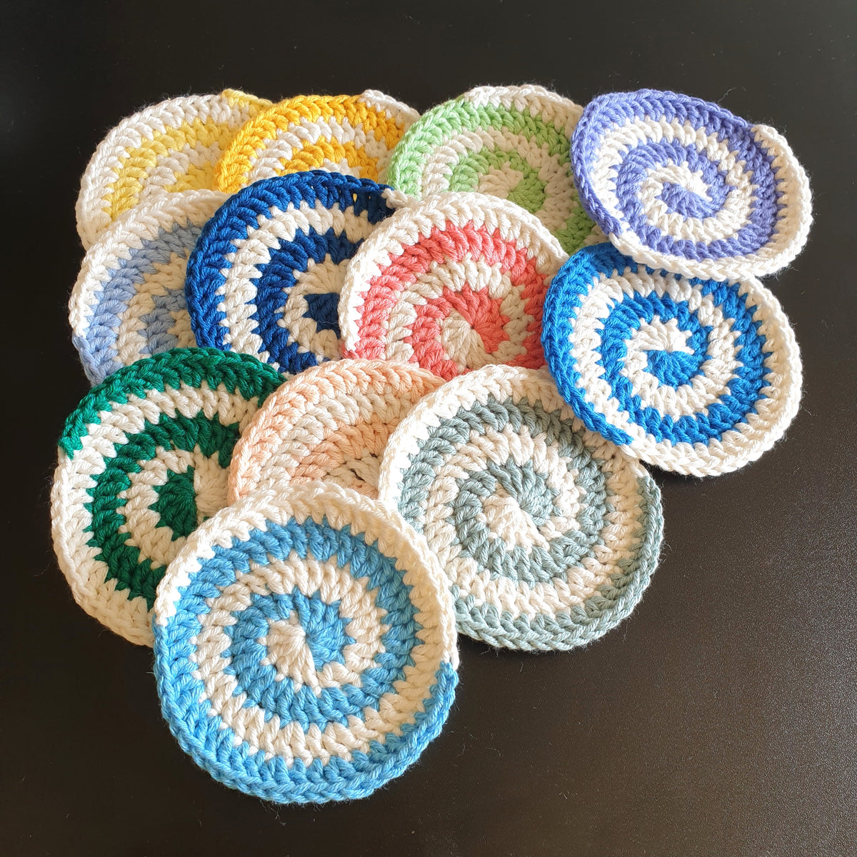 Hand Crochet Colourful Thick Square Coaster : Two Sided ,  Double Sided