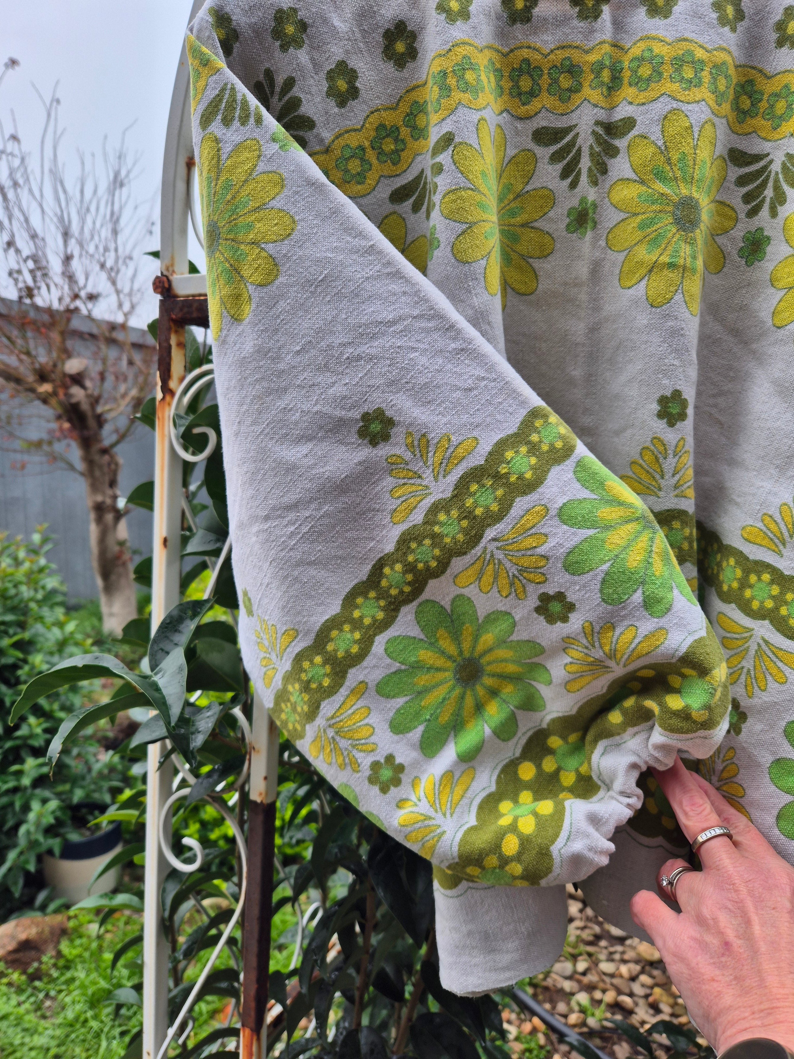 Upcycled Vintage Tablecloth top. Heavy linen