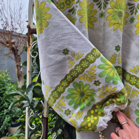 Upcycled Vintage Tablecloth top. Heavy linen