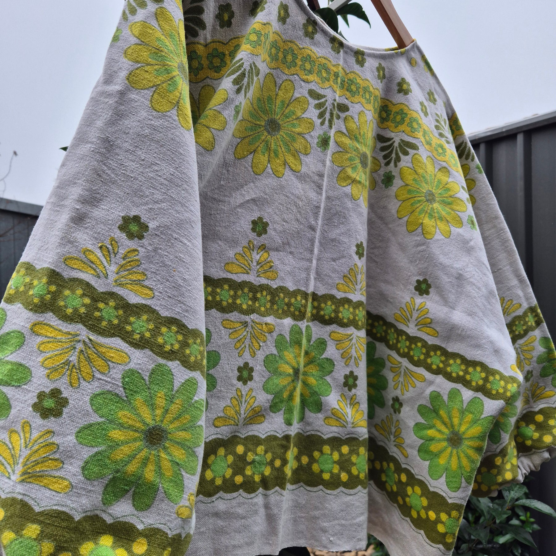 Upcycled Vintage Tablecloth top. Heavy linen