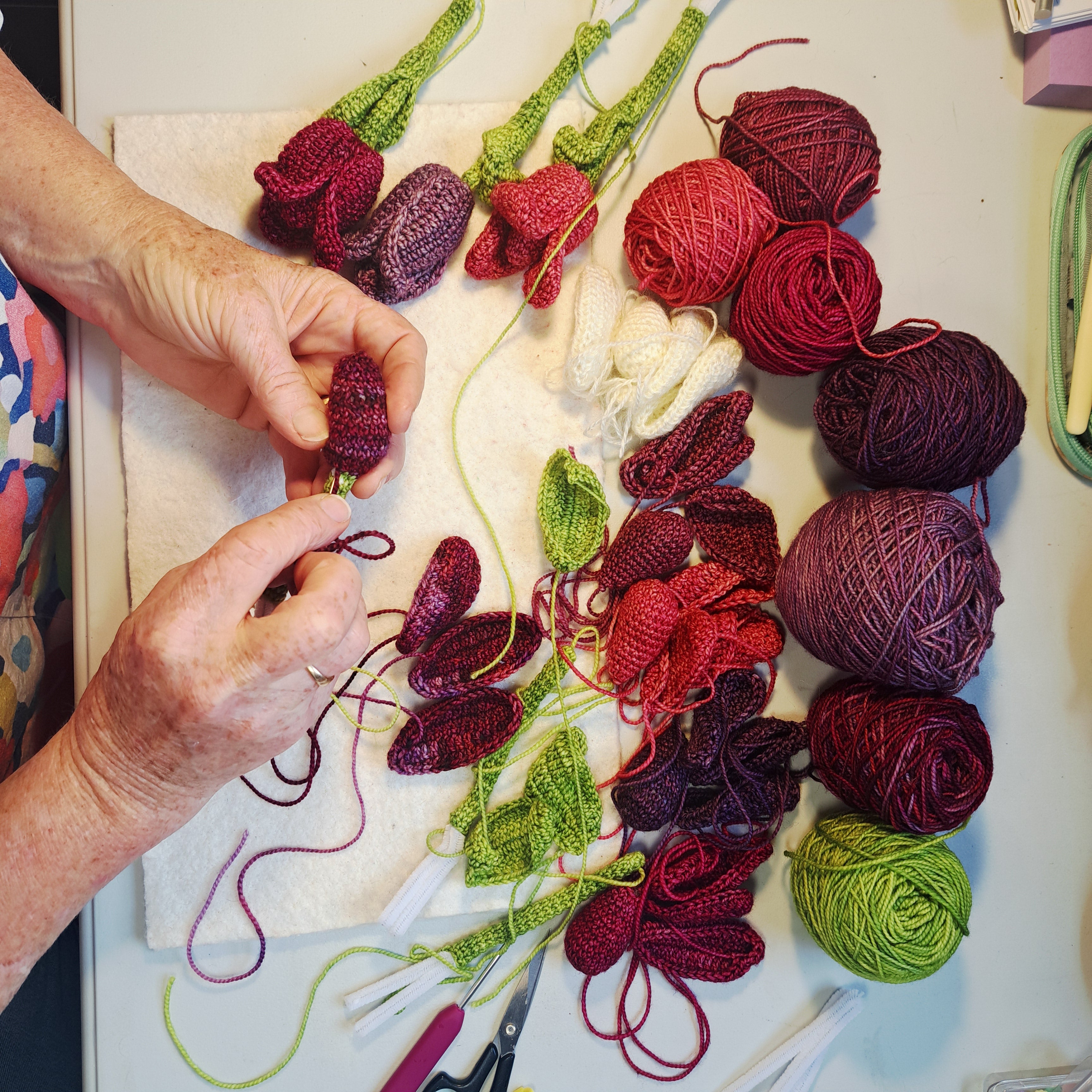 Handmade crochet tulip wreath pinks purples