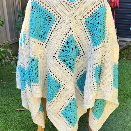 Crochet Cream/Teal Granny Square Throw