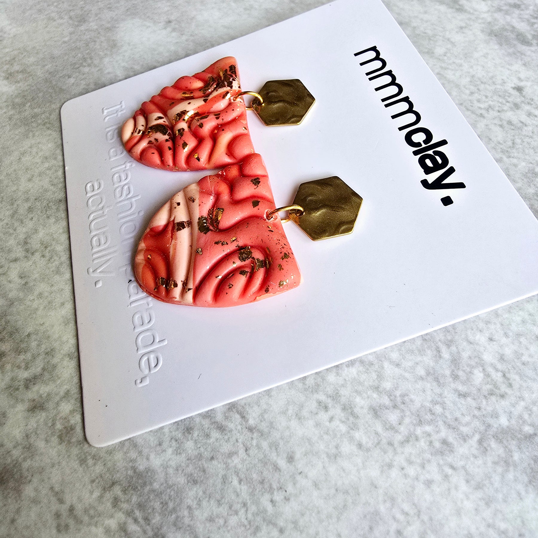 Coral Coloured Metallic Dangle Earrings