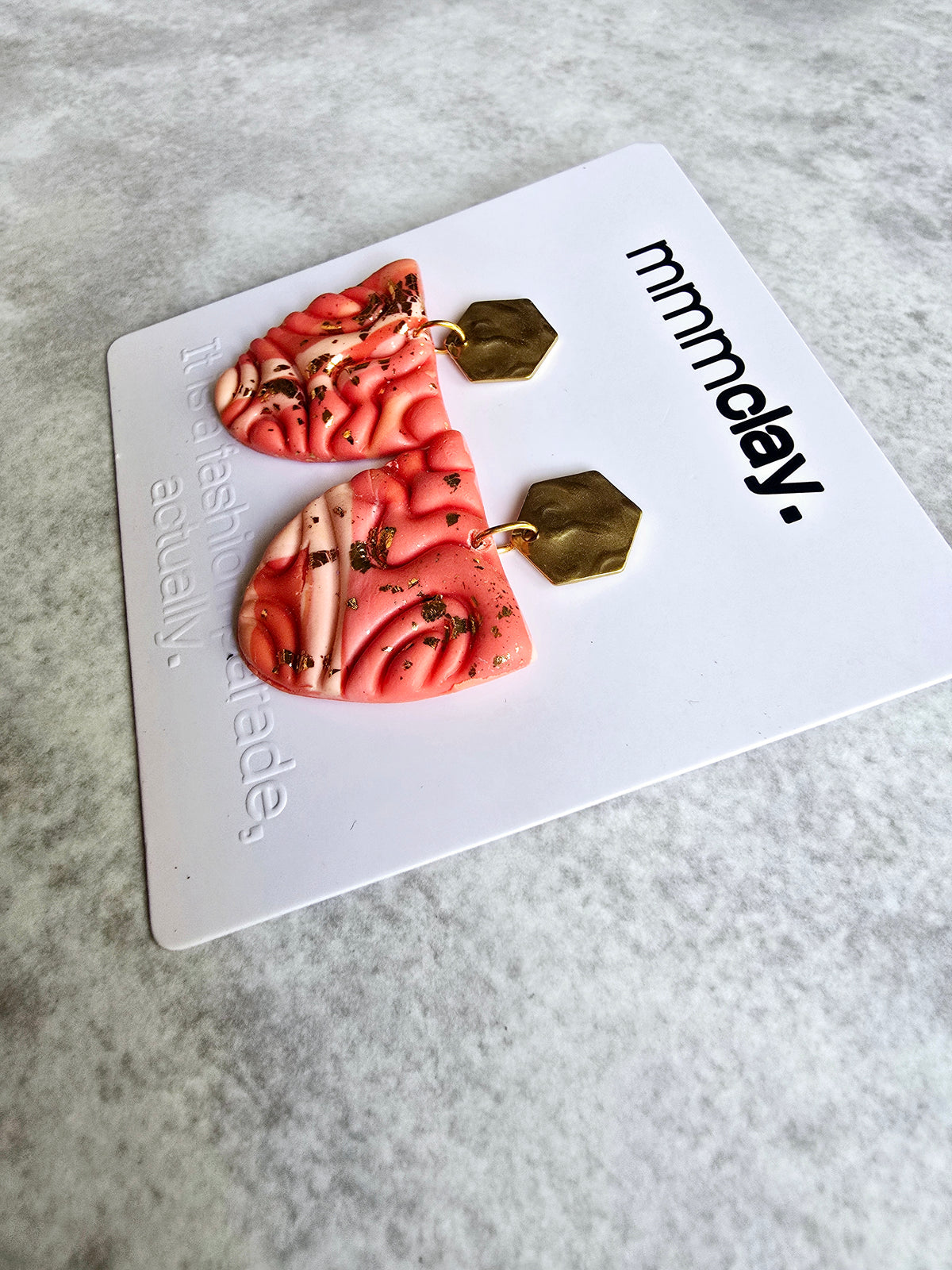 Coral Coloured Metallic Dangle Earrings