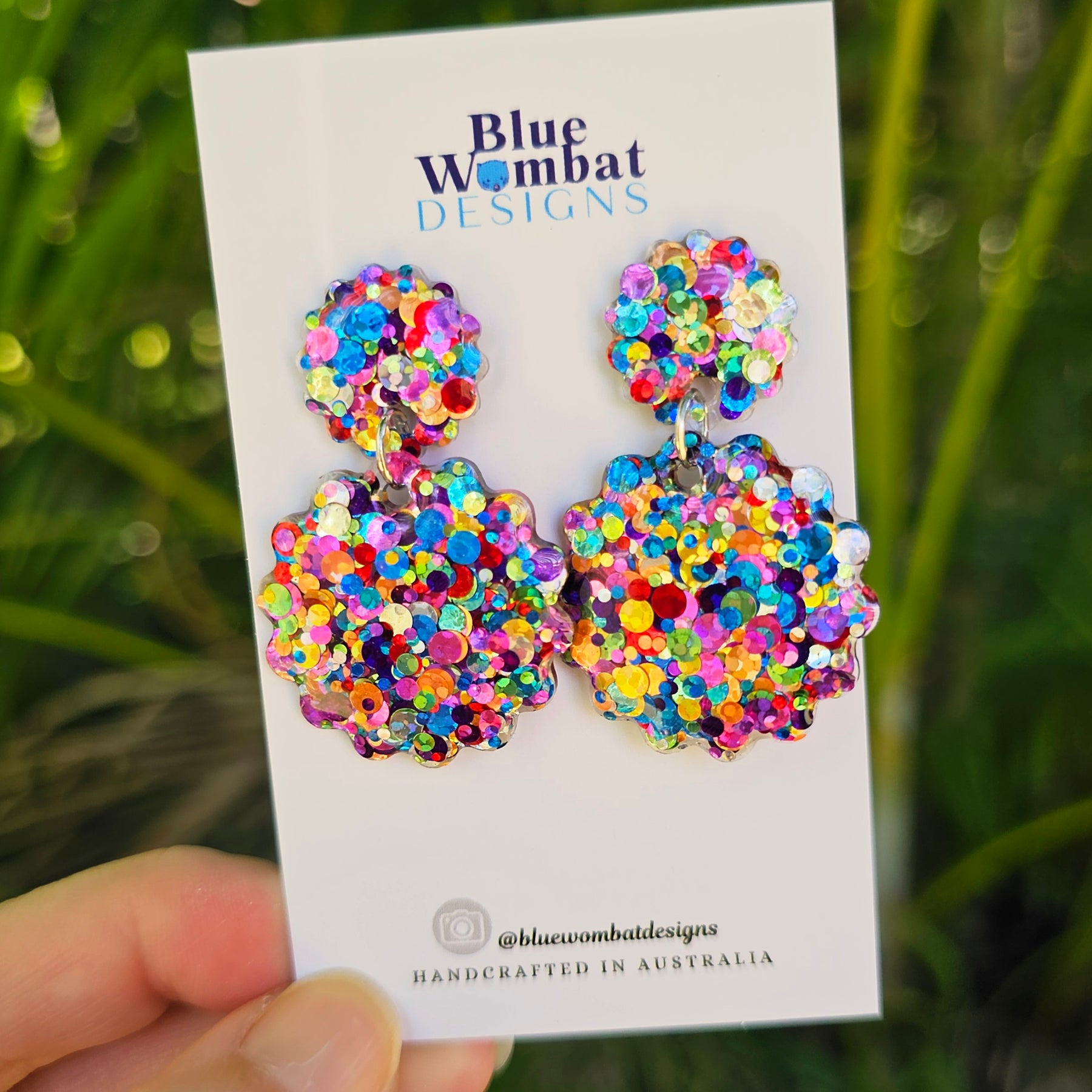 Rainbow Glitter Resin Scallop Shape Dangle Earrings
