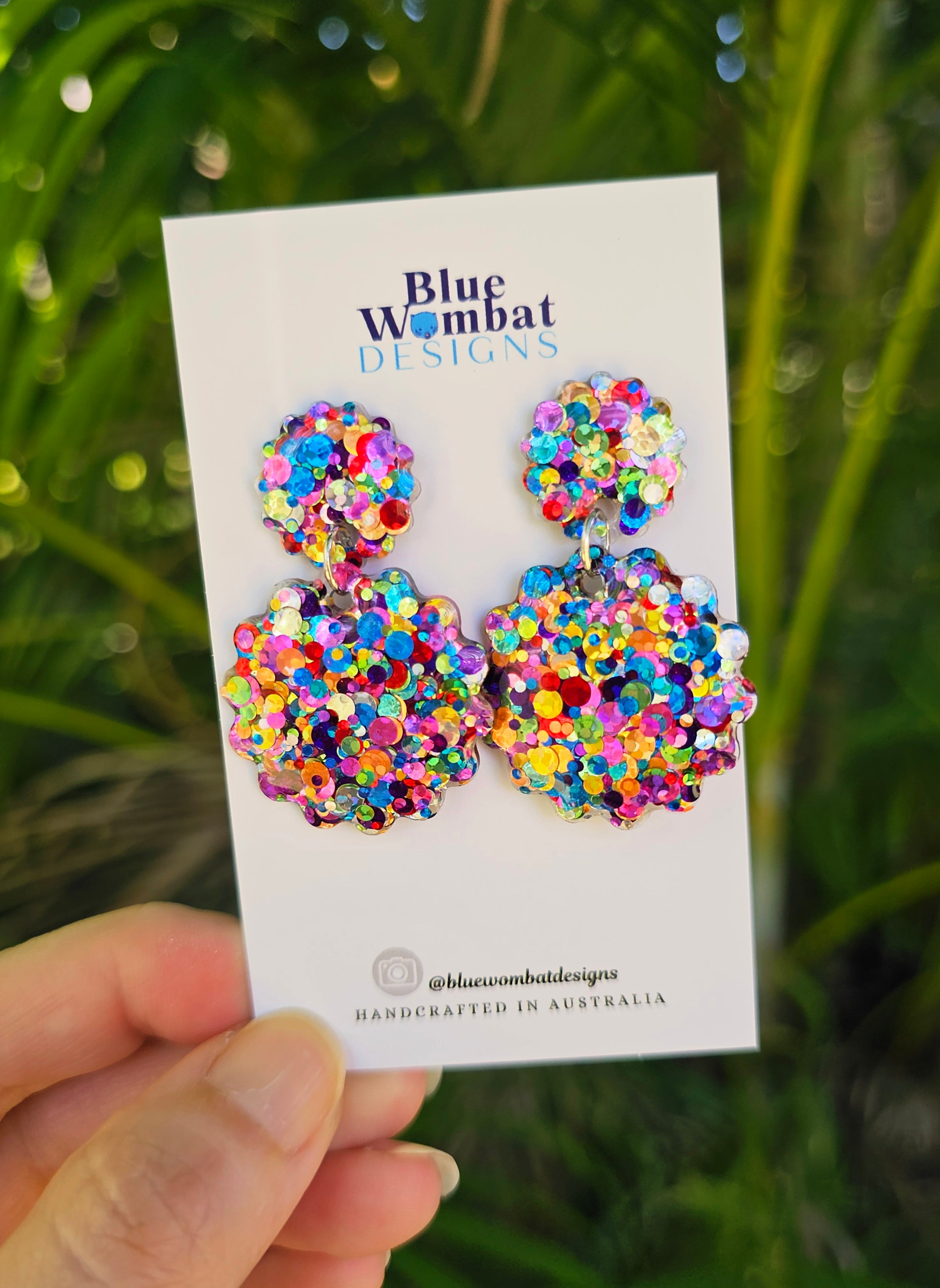 Rainbow Glitter Resin Scallop Shape Dangle Earrings