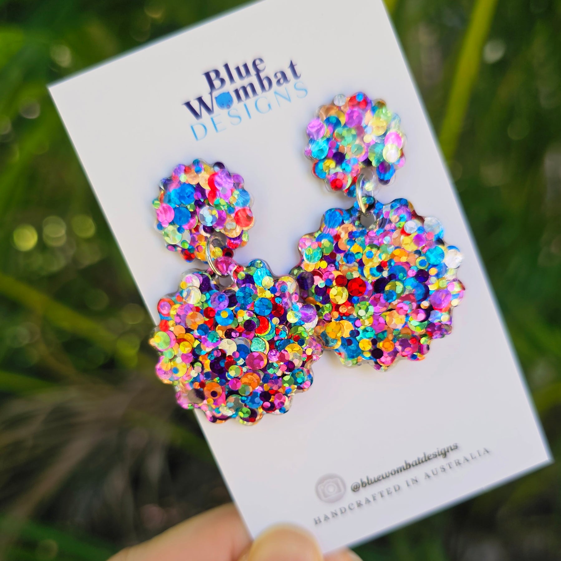 Rainbow Glitter Resin Scallop Shape Dangle Earrings