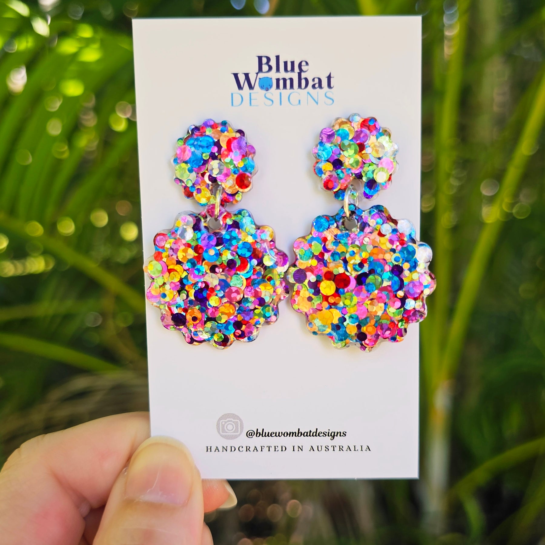Rainbow Glitter Resin Scallop Shape Dangle Earrings