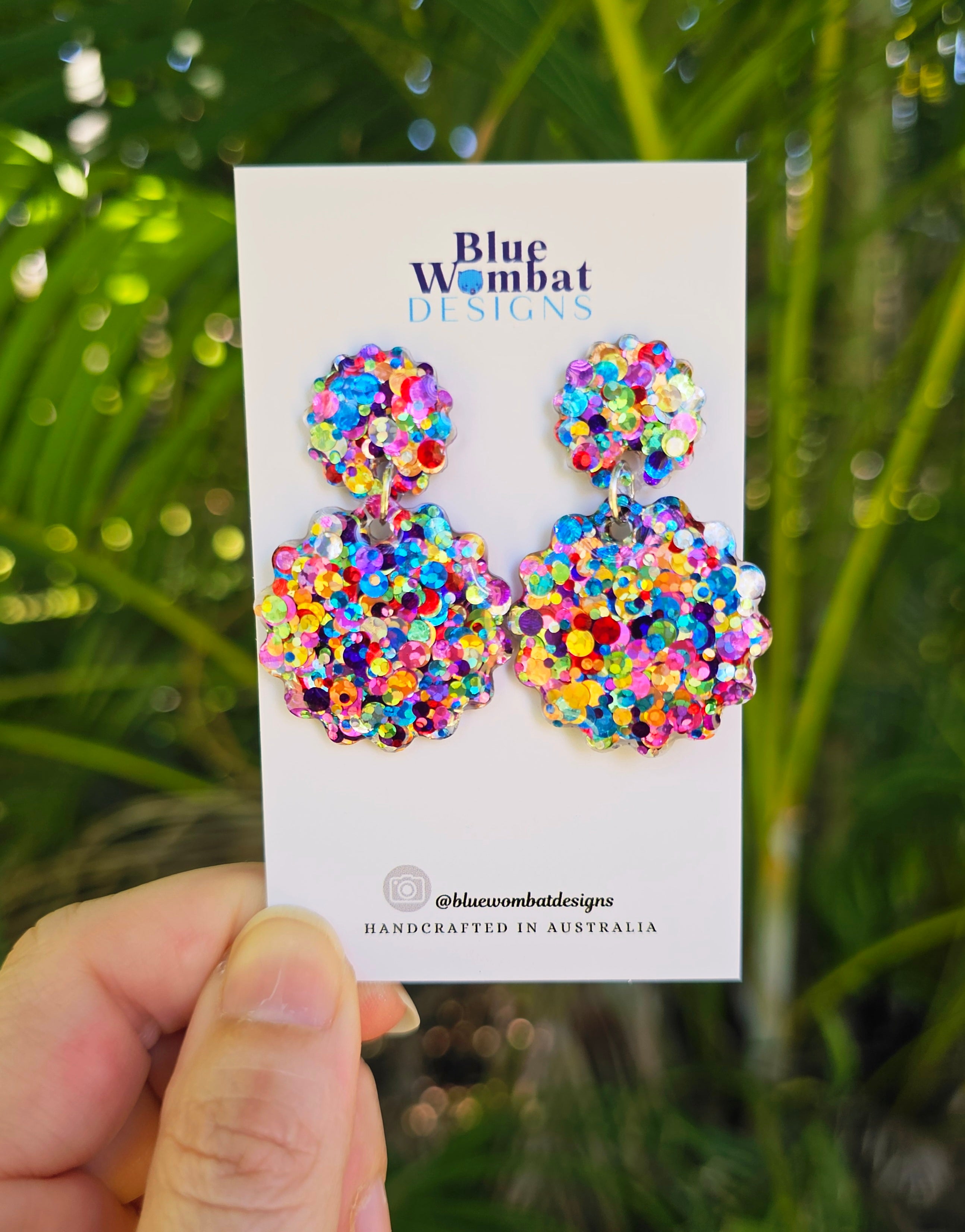 Rainbow Glitter Resin Scallop Shape Dangle Earrings