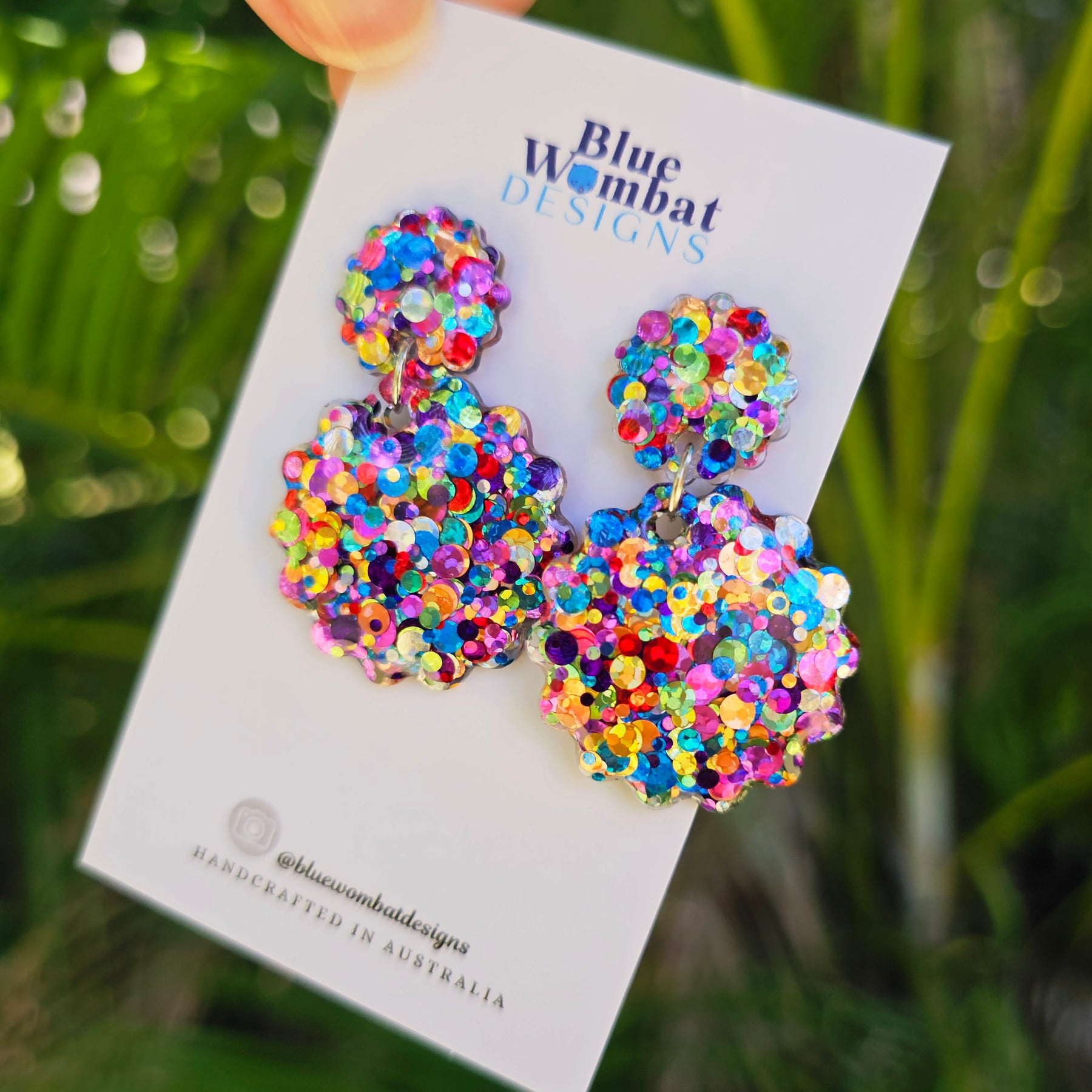 Rainbow Glitter Resin Scallop Shape Dangle Earrings