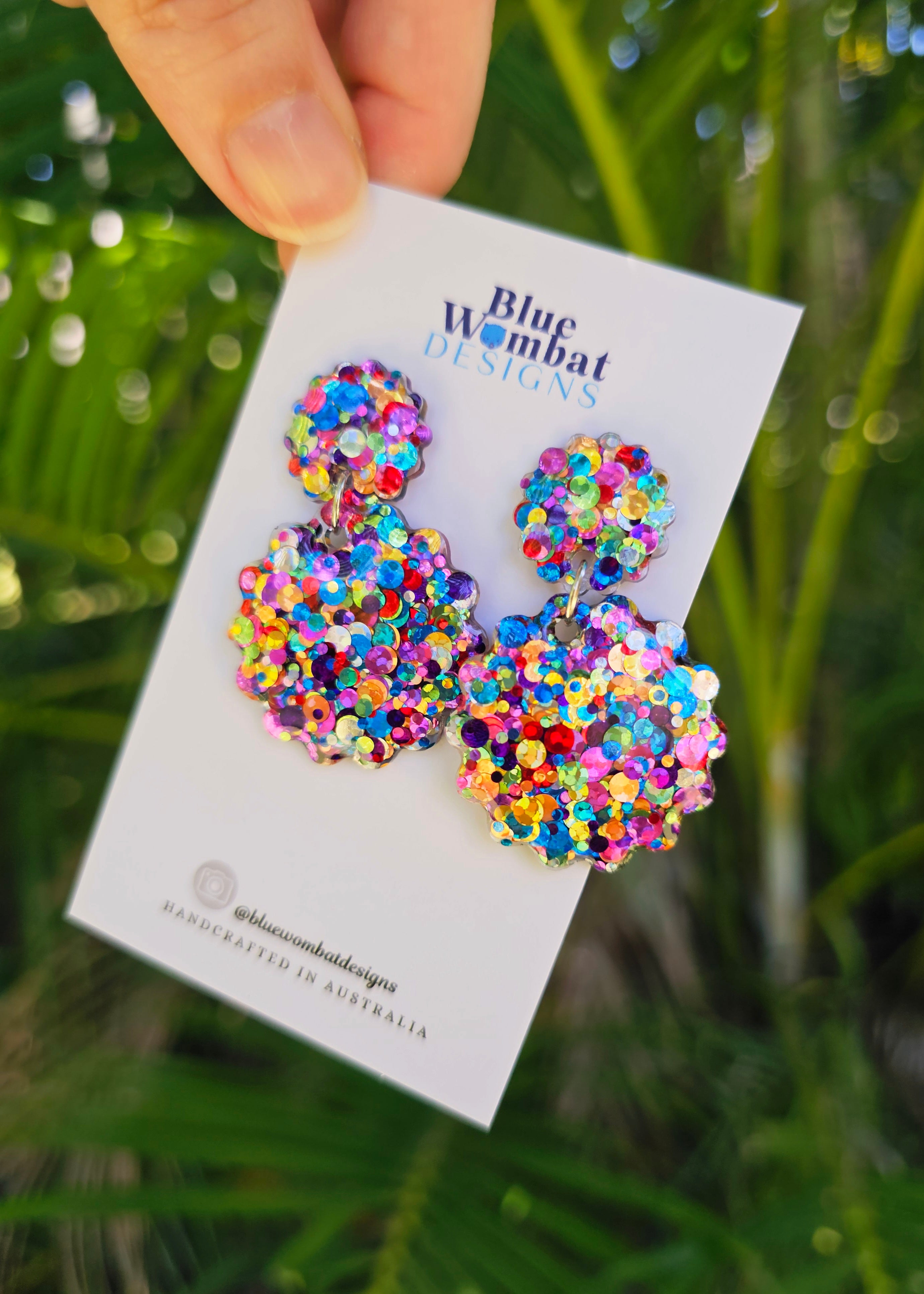 Rainbow Glitter Resin Scallop Shape Dangle Earrings