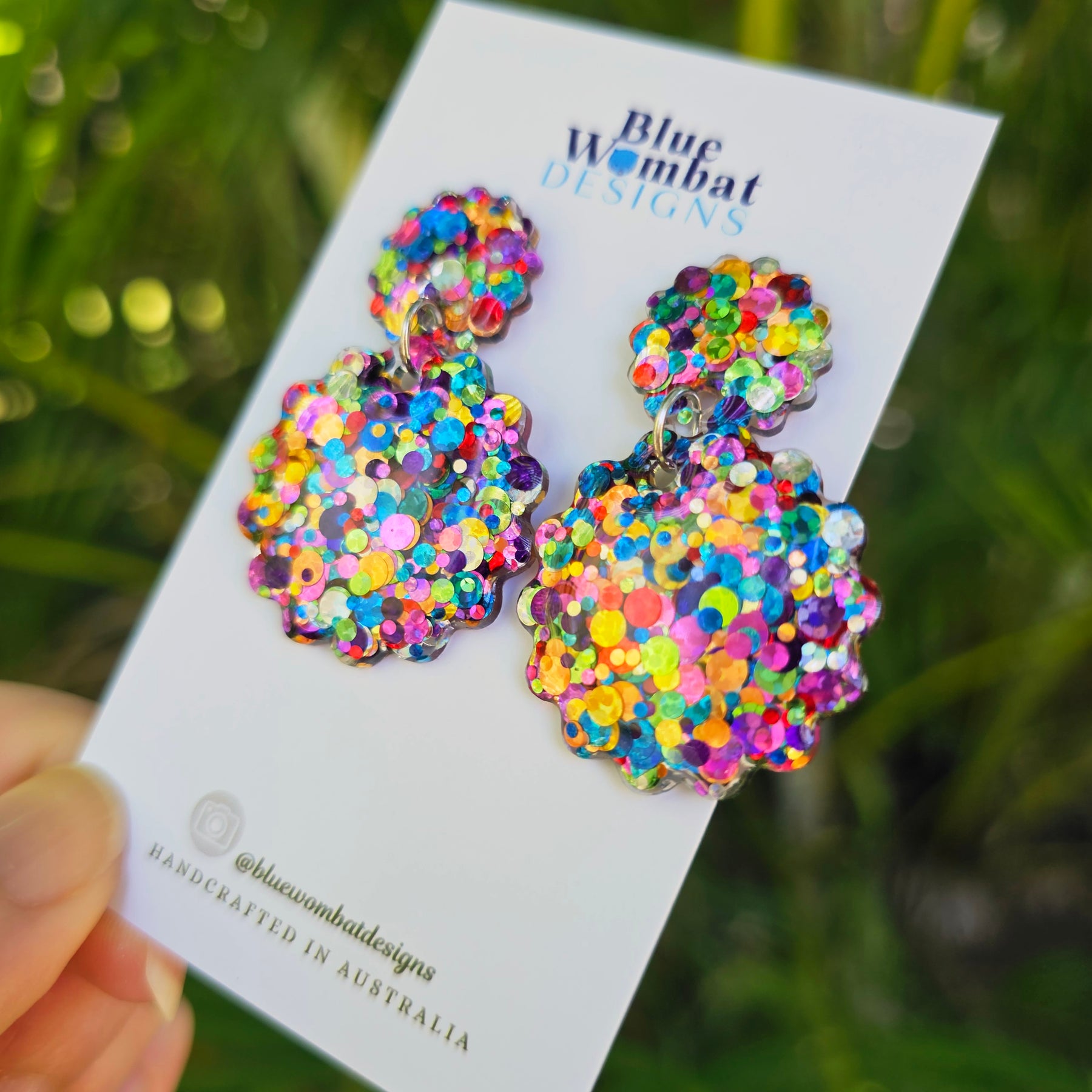Rainbow Glitter Resin Scallop Shape Dangle Earrings