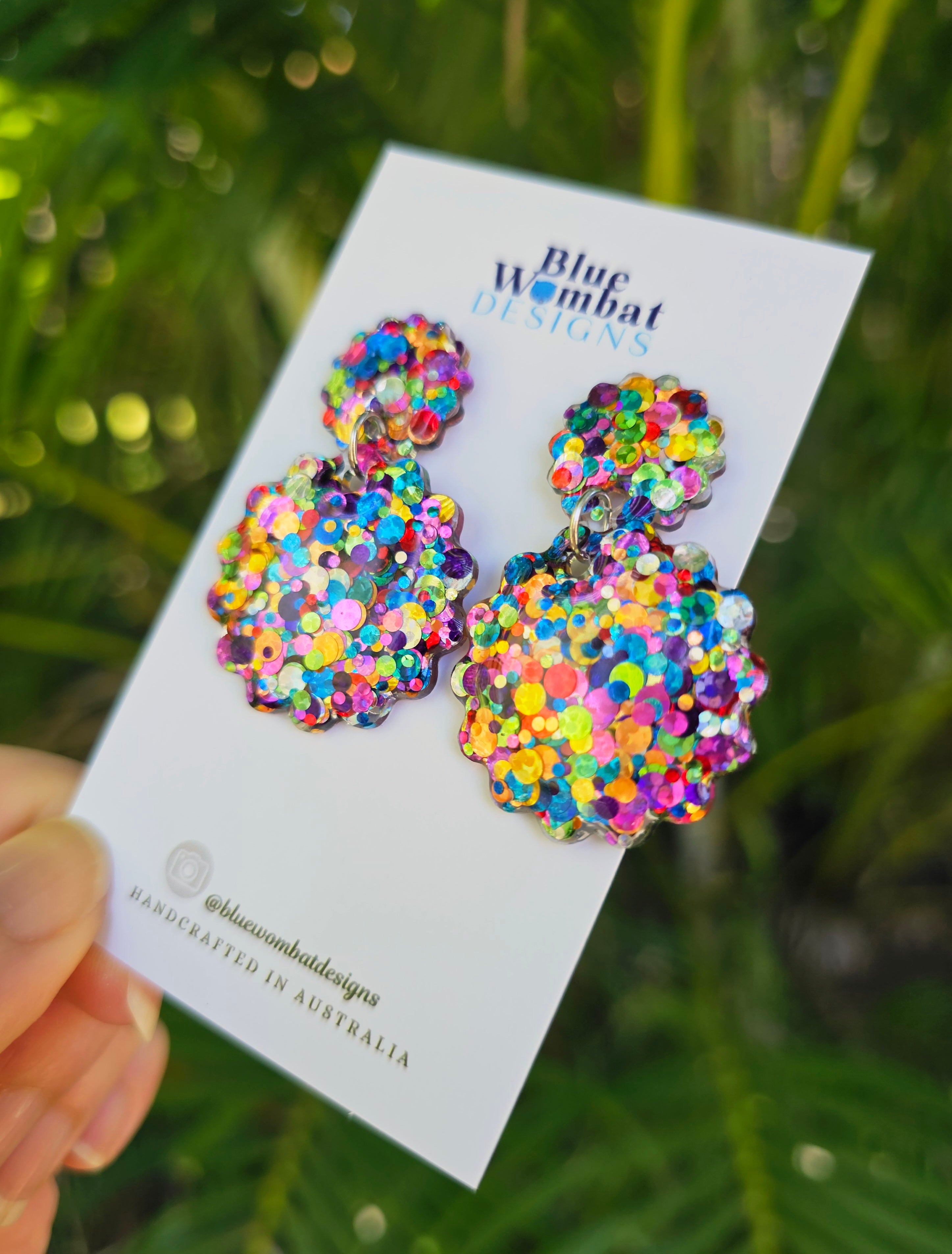 Rainbow Glitter Resin Scallop Shape Dangle Earrings