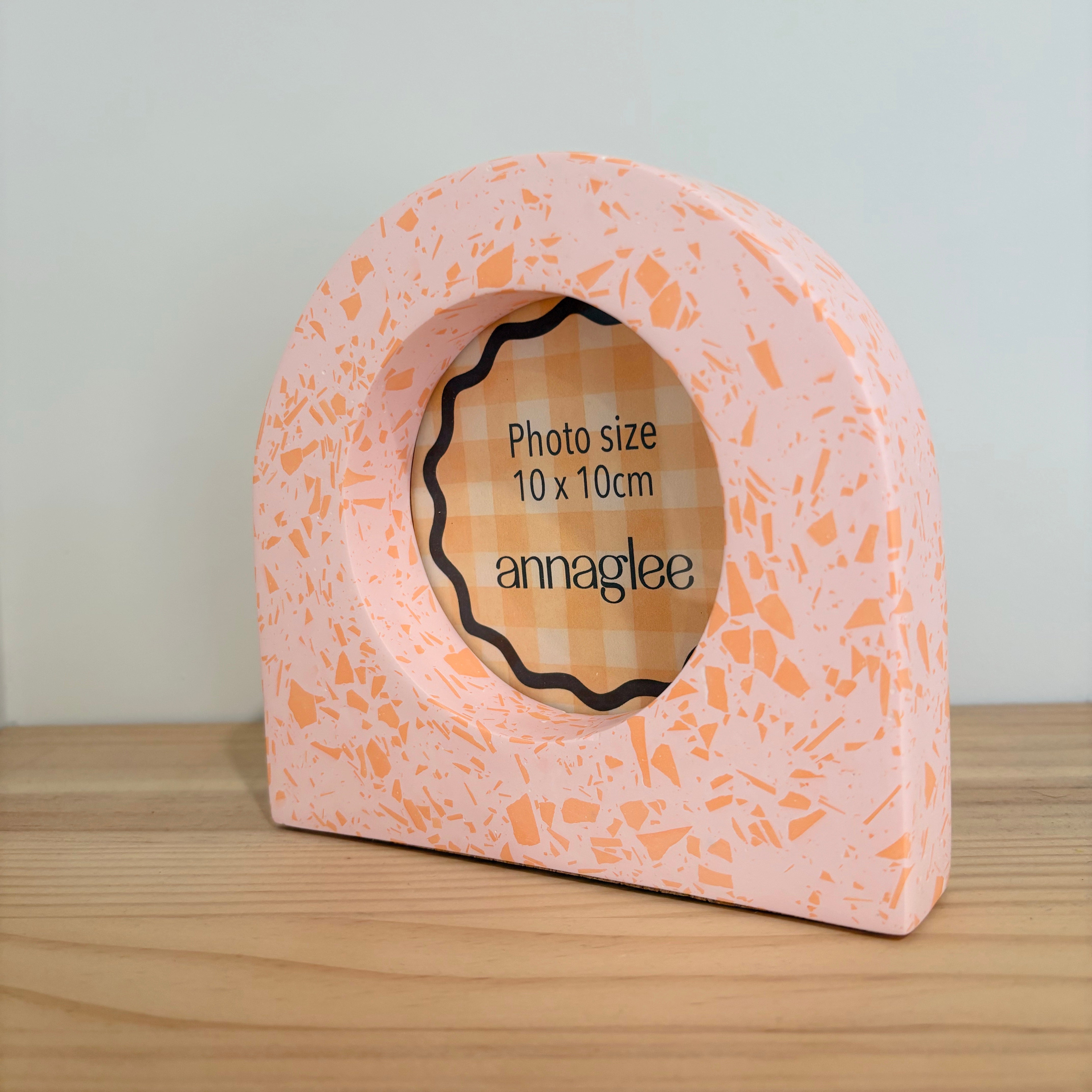 bright pink and orange acrylic resin tabletop photo frame