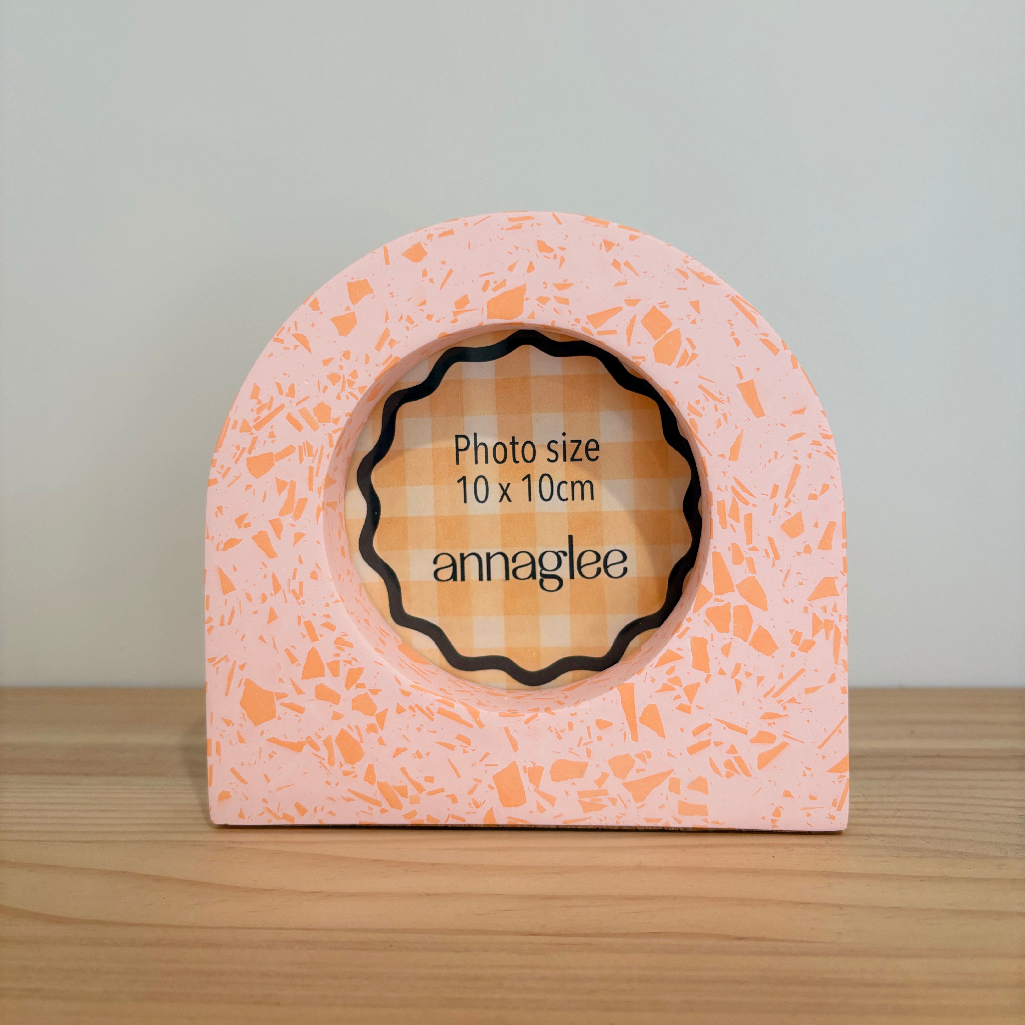 bright pink and orange acrylic resin tabletop photo frame