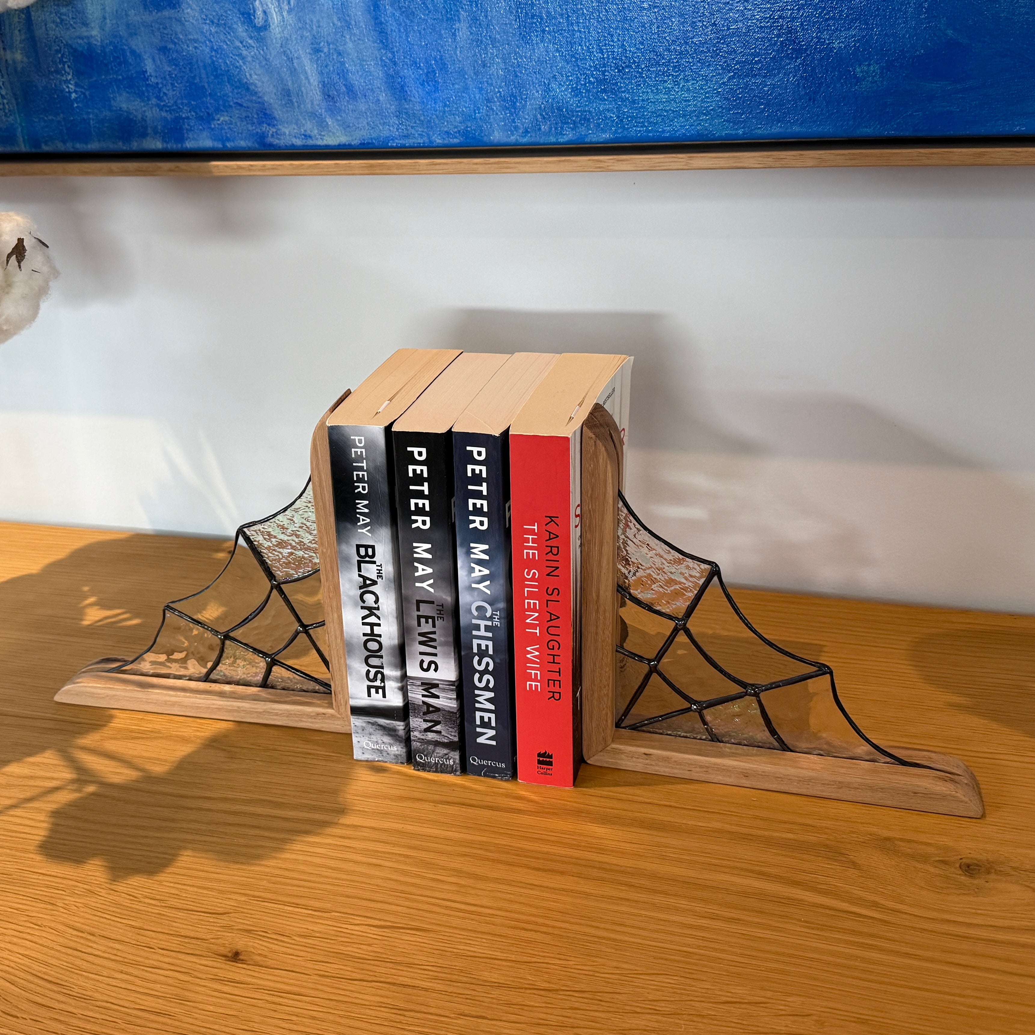 Stained Glass Spider Webs Bookends in Australian Timber