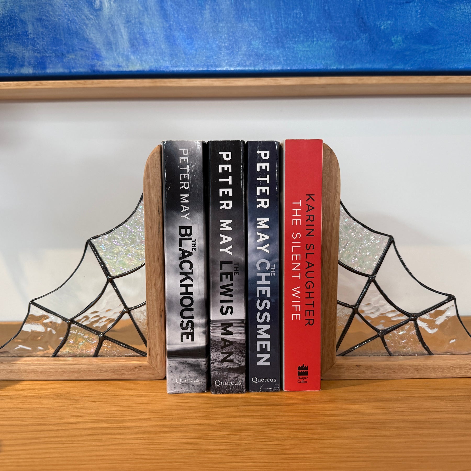 Stained Glass Spider Webs Bookends in Australian Timber