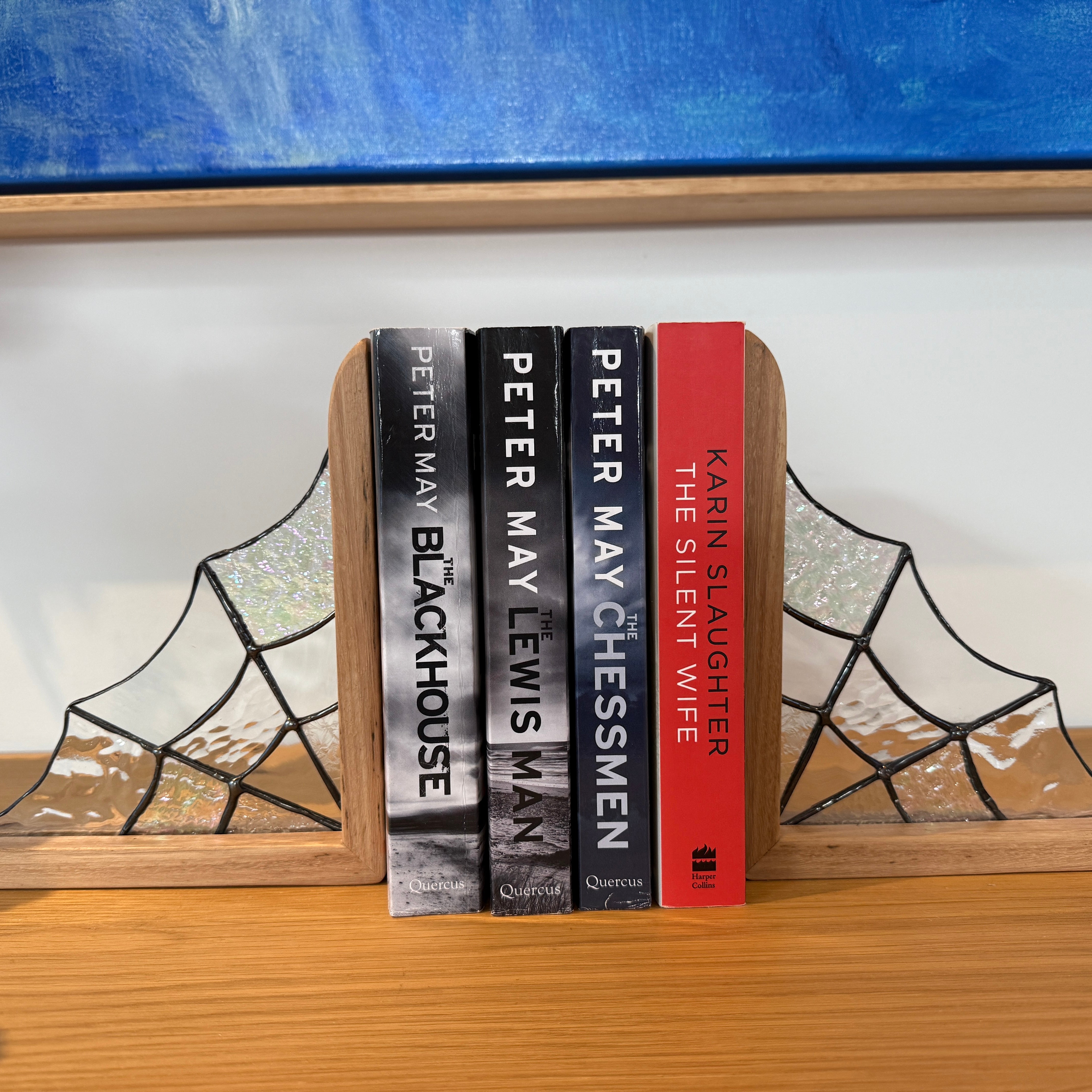 Stained Glass Spider Webs Bookends in Australian Timber