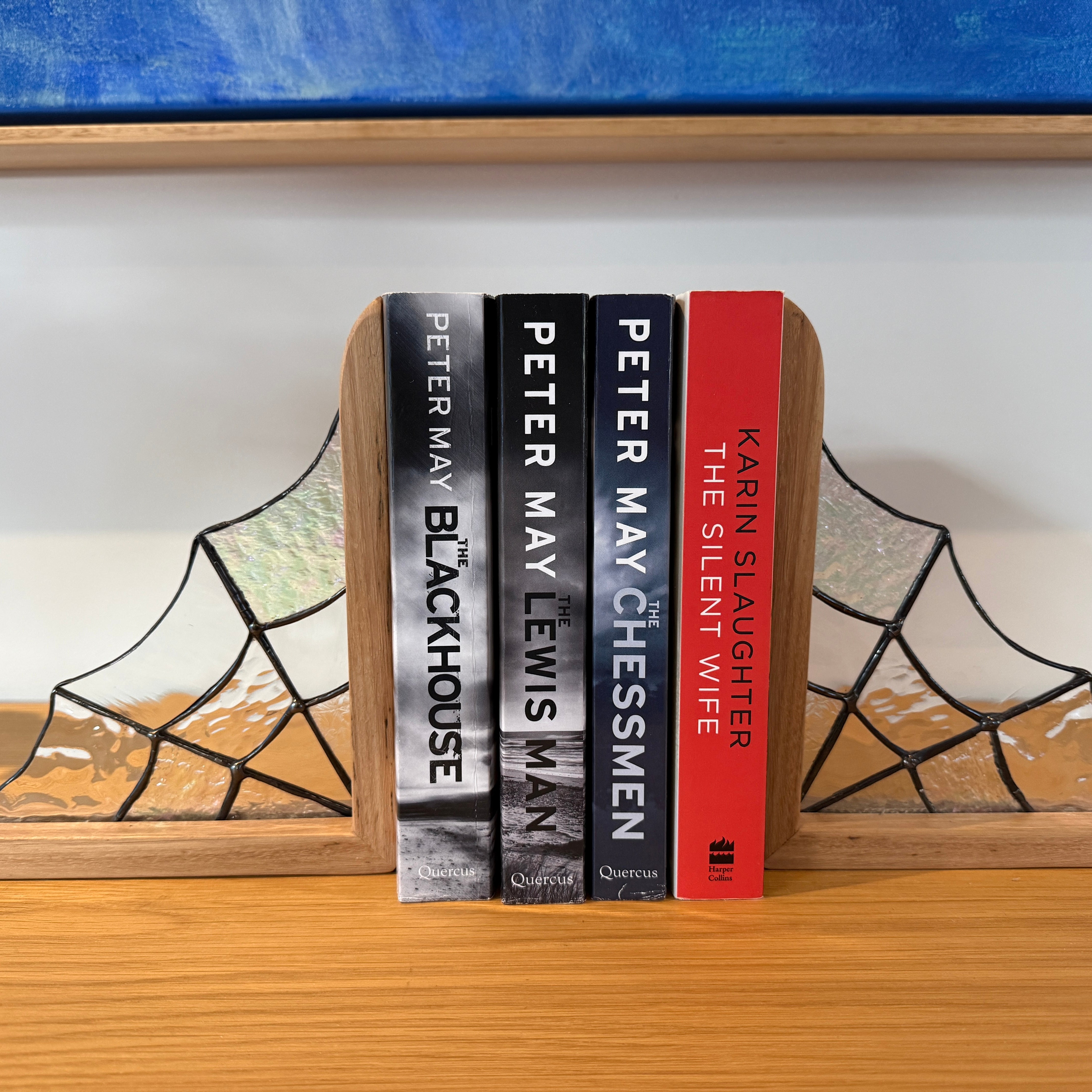 Stained Glass Spider Webs Bookends in Australian Timber