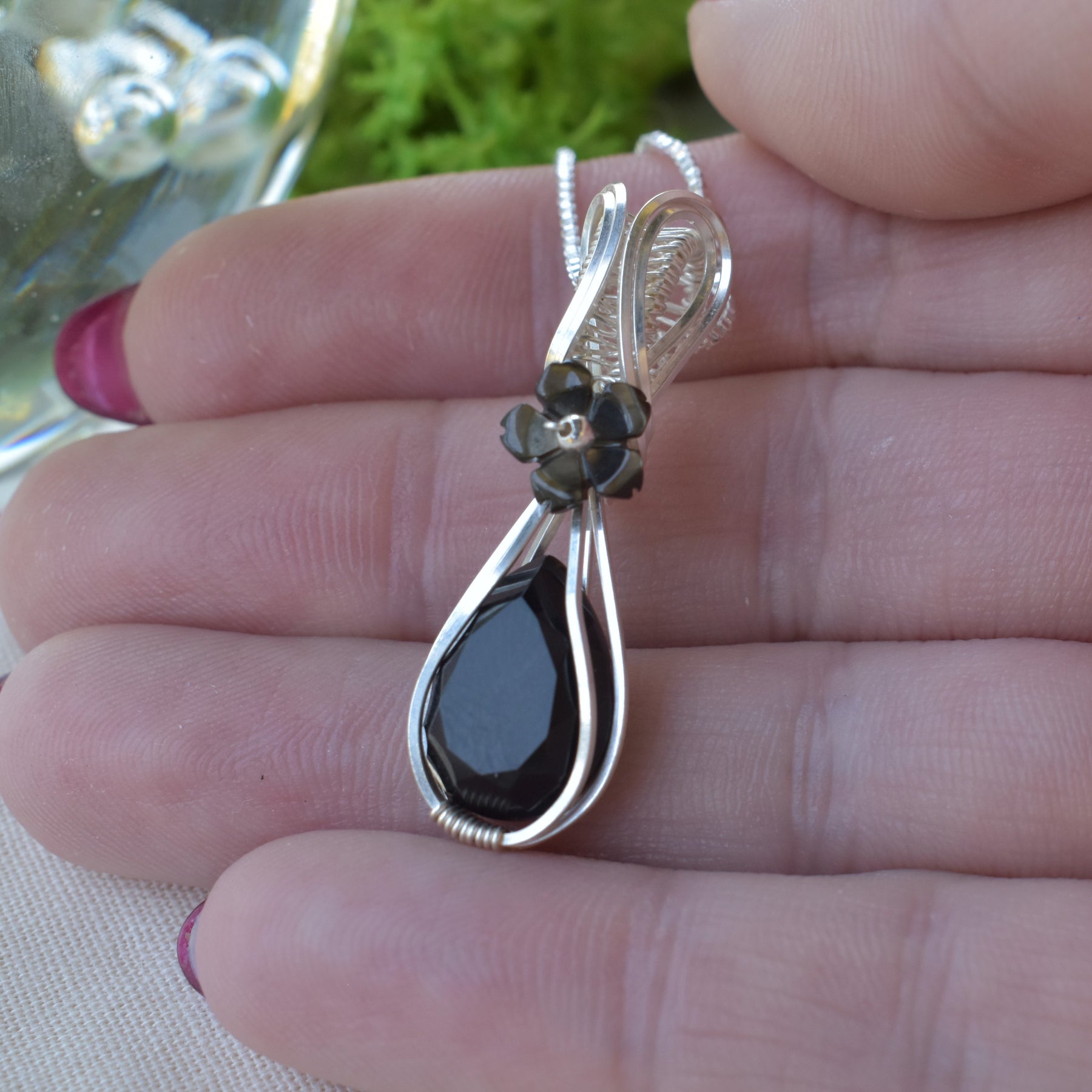 Handmade Wire-wrapped Onyx Necklace - Mother's Day Mini Pendant