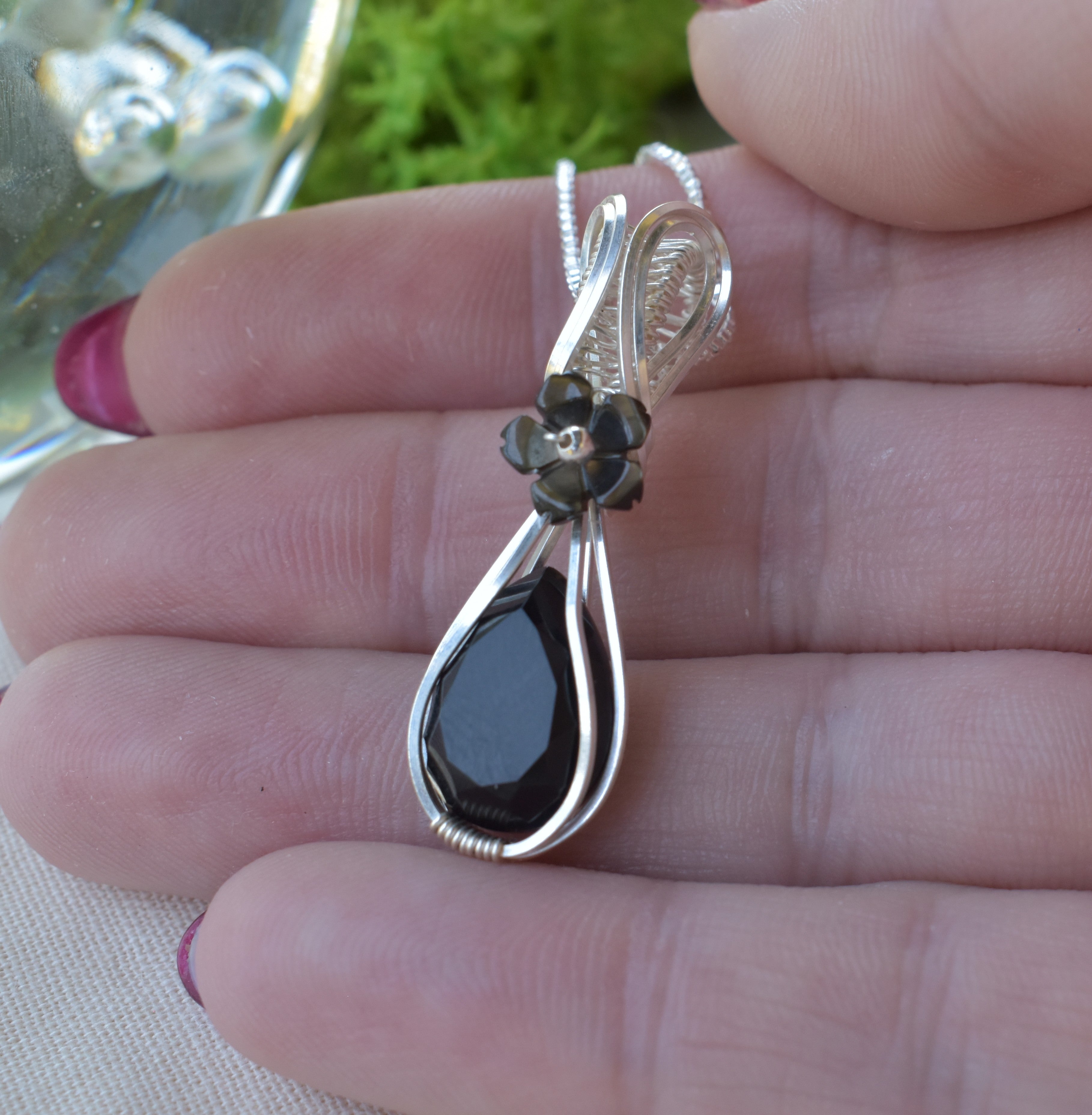 Handmade Wire-wrapped Onyx Necklace - Mother's Day Mini Pendant