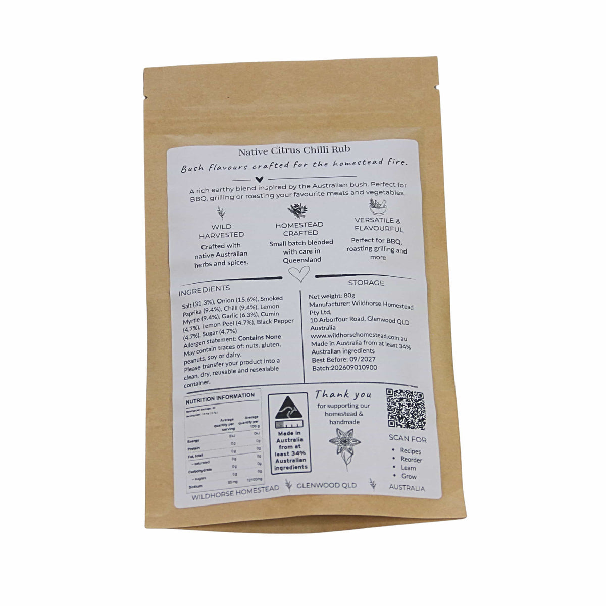 Wildhorse Homestead Native Citrus Chilli Rub – 80g