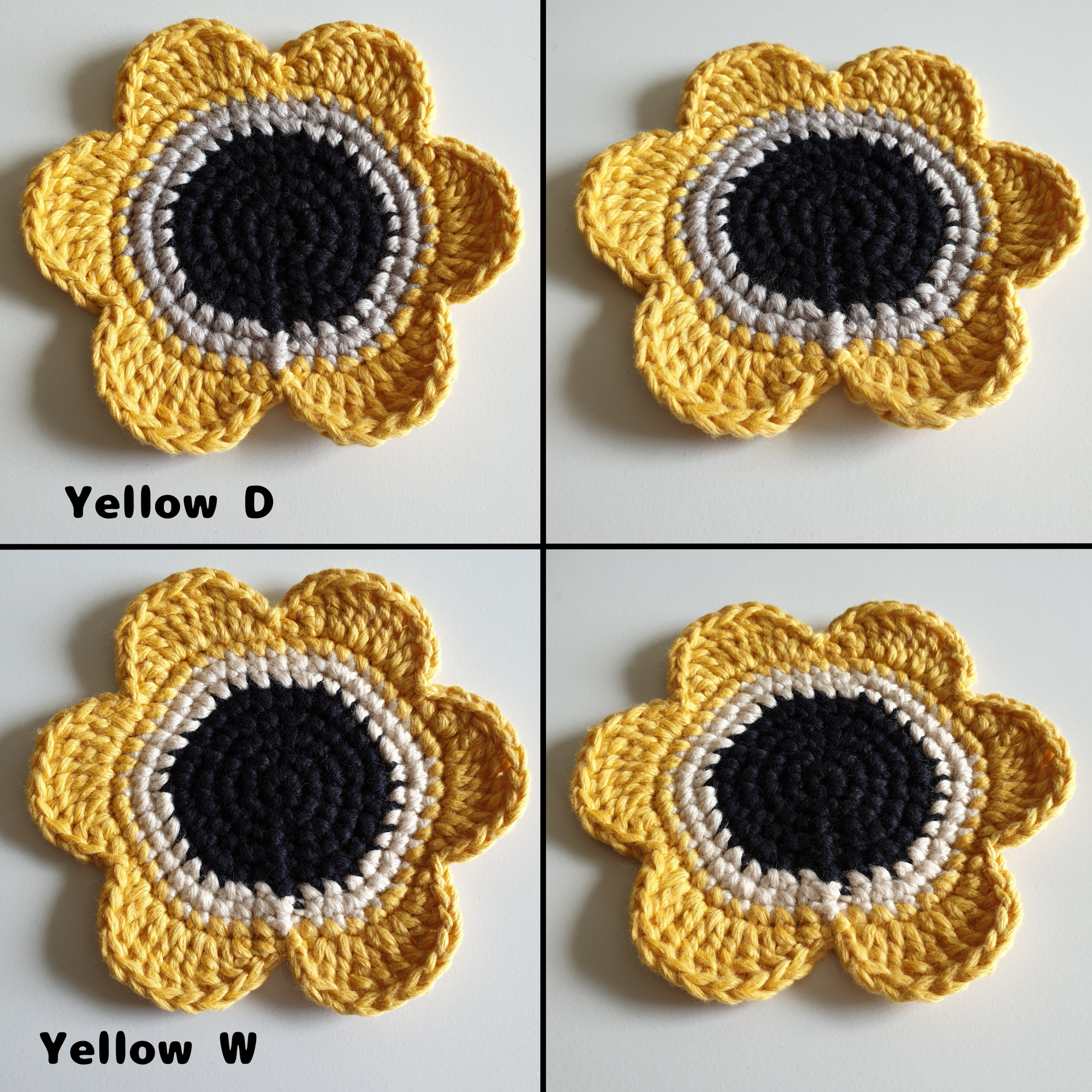 Hand knitted Daisy Flower Soft Coaster : Green Yellow Orange