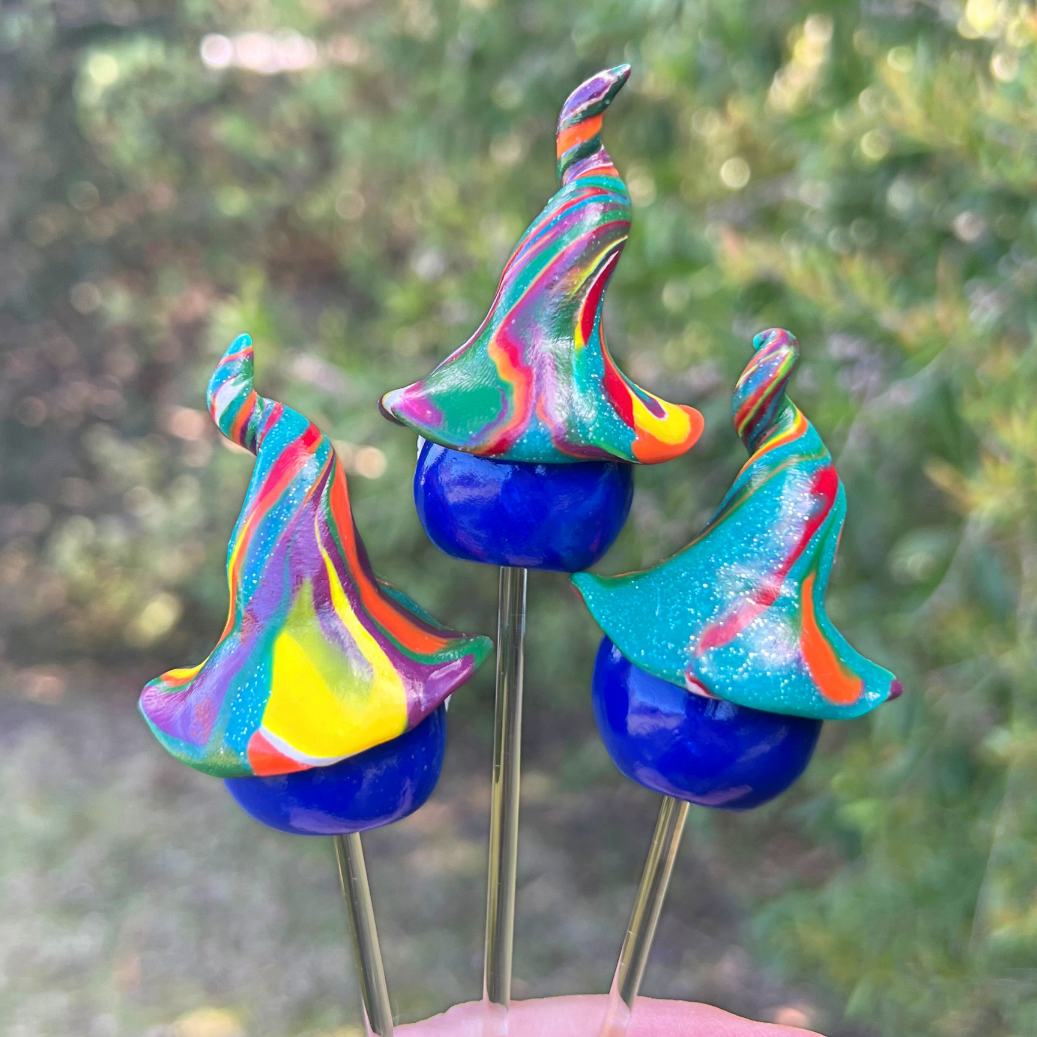 Whimsical polymer gnome trio - Frozzle, Kipper & Snop
