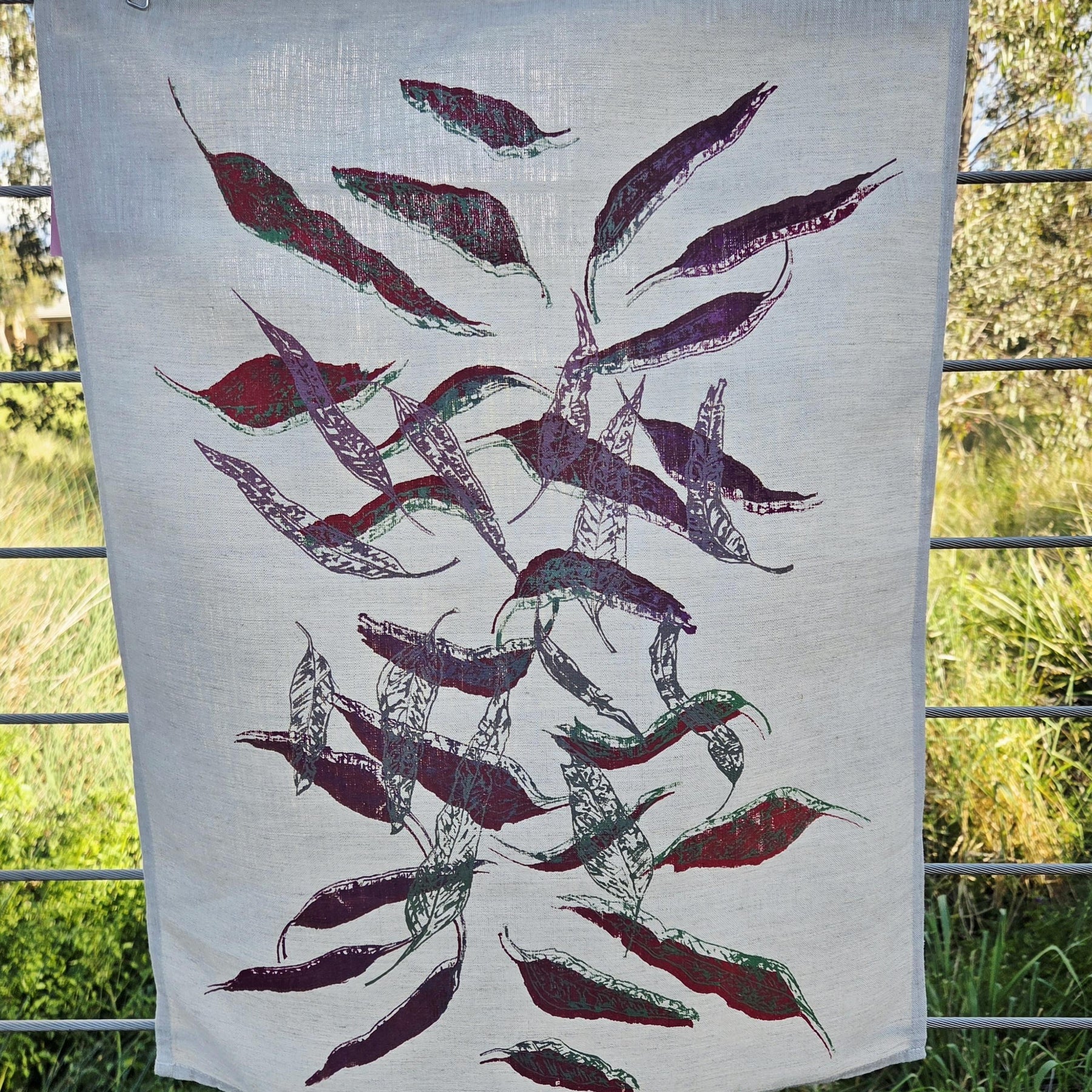 Hand Printed Linen Tea Towels-Eucalypt Fallen Leaves