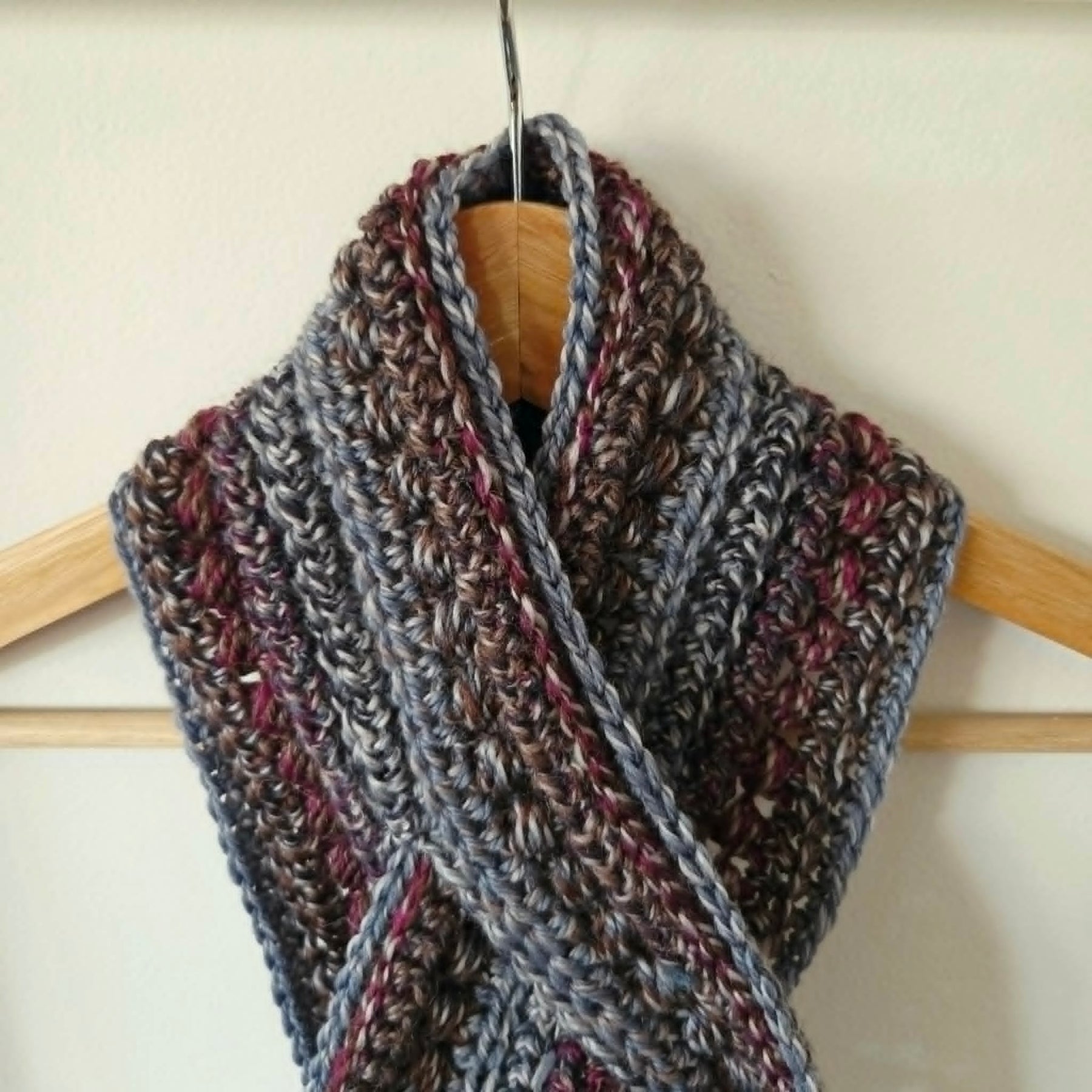 Crochet Keyhole Scarf | Handmade Adult Neckwarmer | Mahogany Grey tones