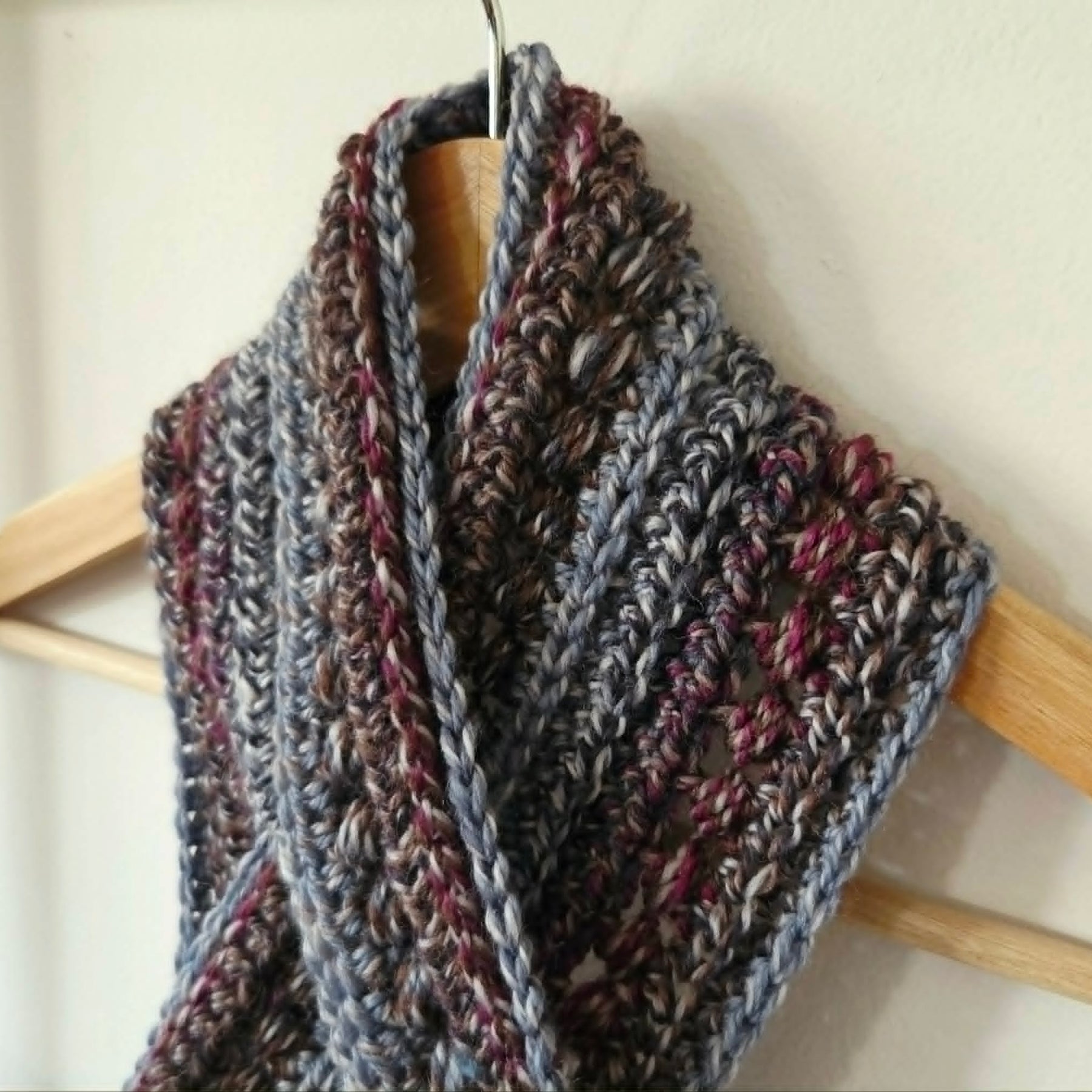 Crochet Keyhole Scarf | Handmade Adult Neckwarmer | Mahogany Grey tones