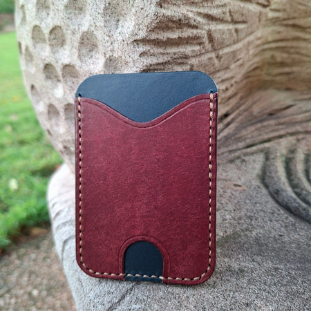 Three-Pocket Cardholder - Navy Blue/Bordeaux with Light Brown Thread