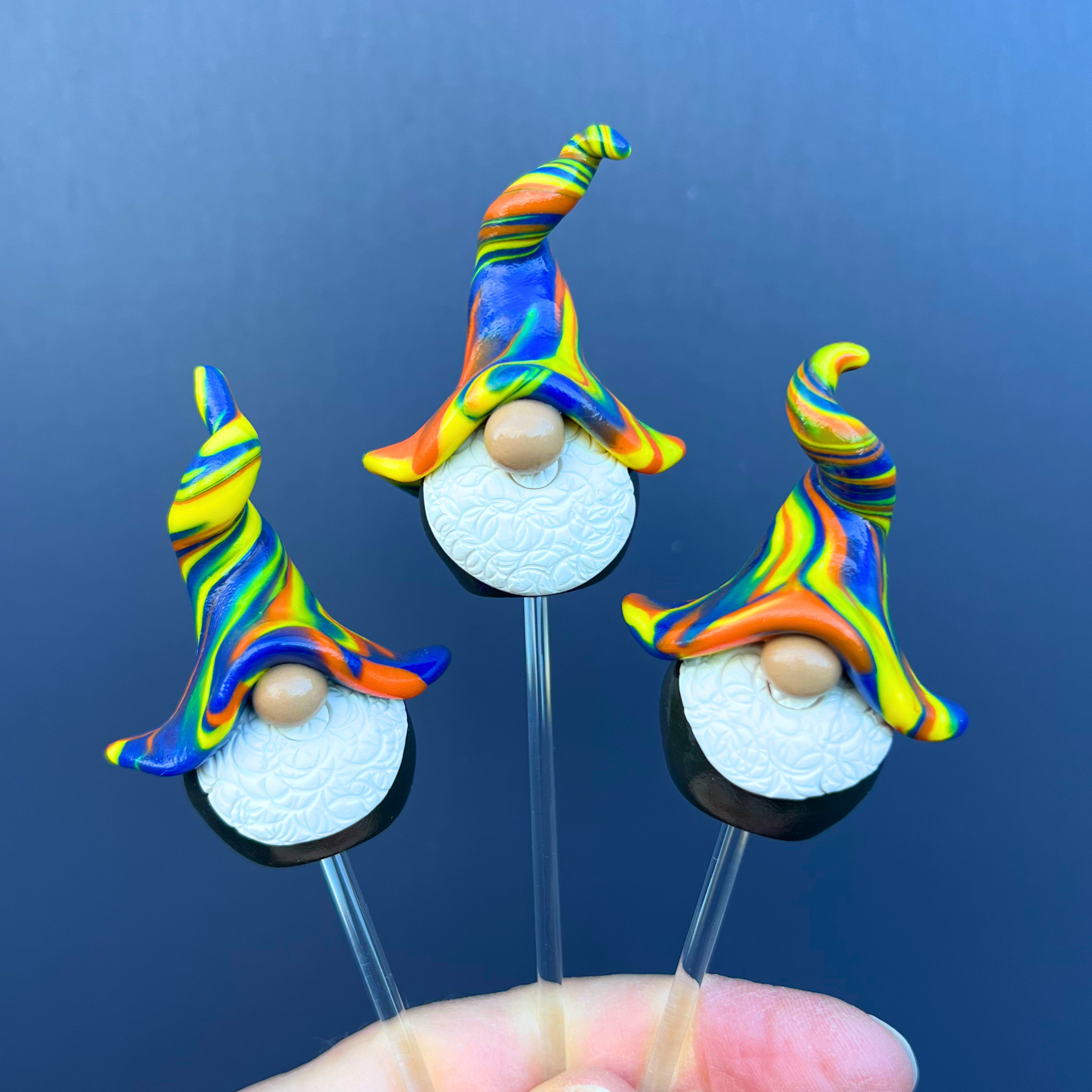 Whimsical polymer clay gnome trio - Barnaby, Leopold & Sam